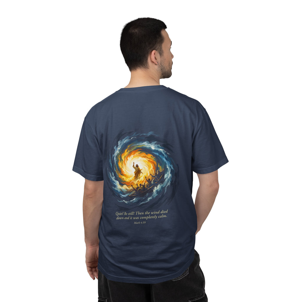 Christian T‑Shirt — Small Chest Cross & 'Quiet Be Still' Scripture Back Design