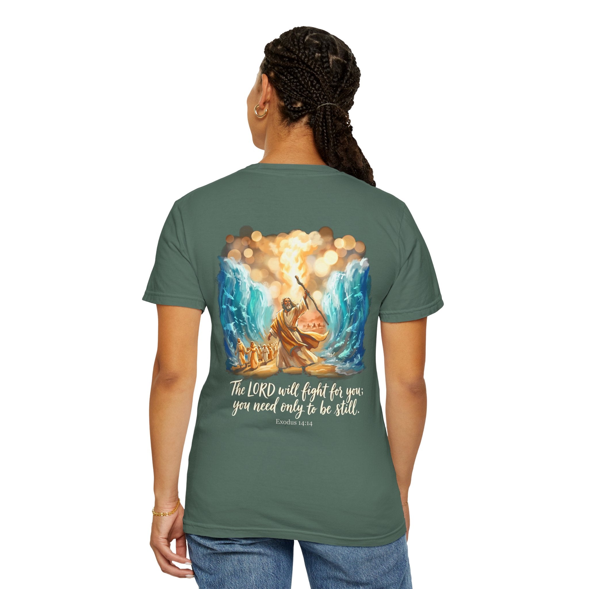 Christian Cross T-Shirt — Exodus 14:14 'The LORD Will Fight for You' Graphic Tee