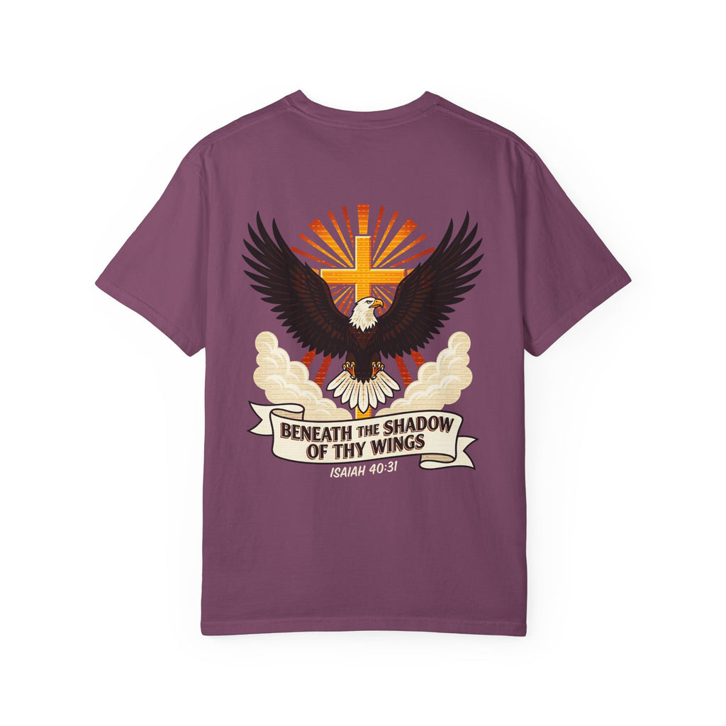 Christian Eagle Cross T‑Shirt — "Beneath the Shadow of Thy Wings" (Isaiah 40:3)