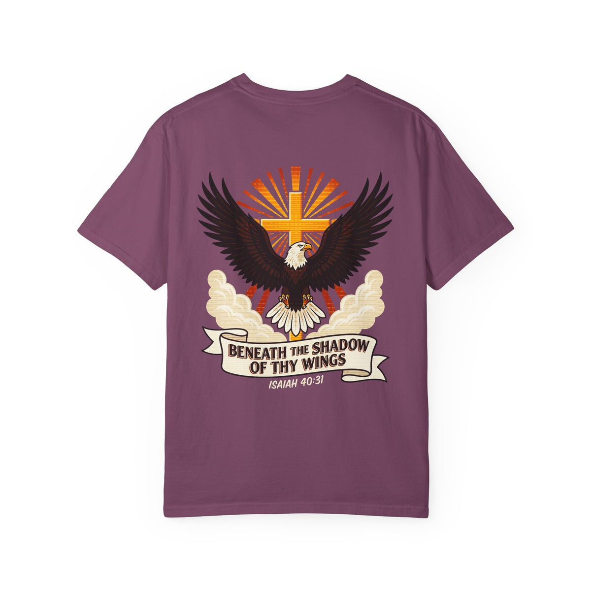 Christian Eagle Cross T‑Shirt — "Beneath the Shadow of Thy Wings" (Isaiah 40:3)