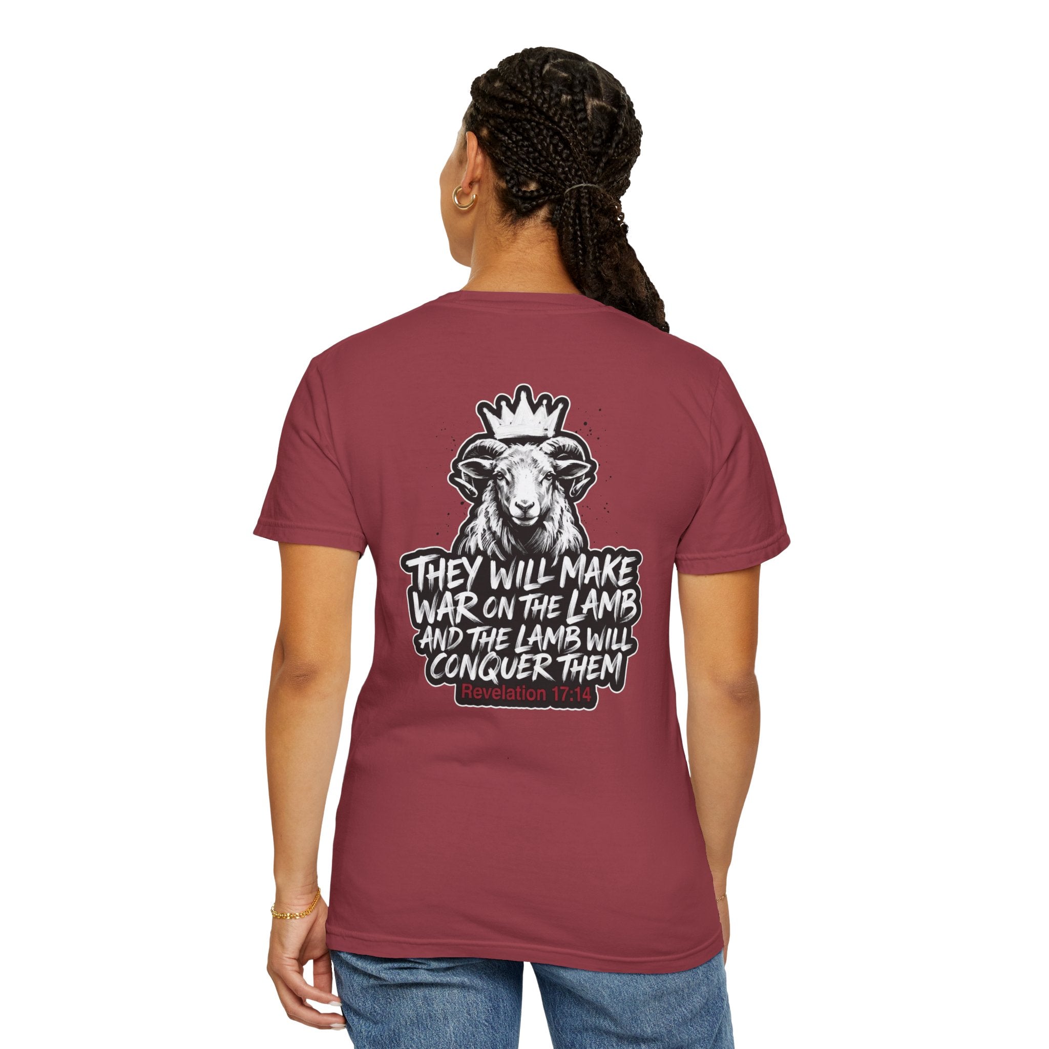 Christian Lamb Graphic T-Shirt — "They Will Make War on the Lamb" Back Design