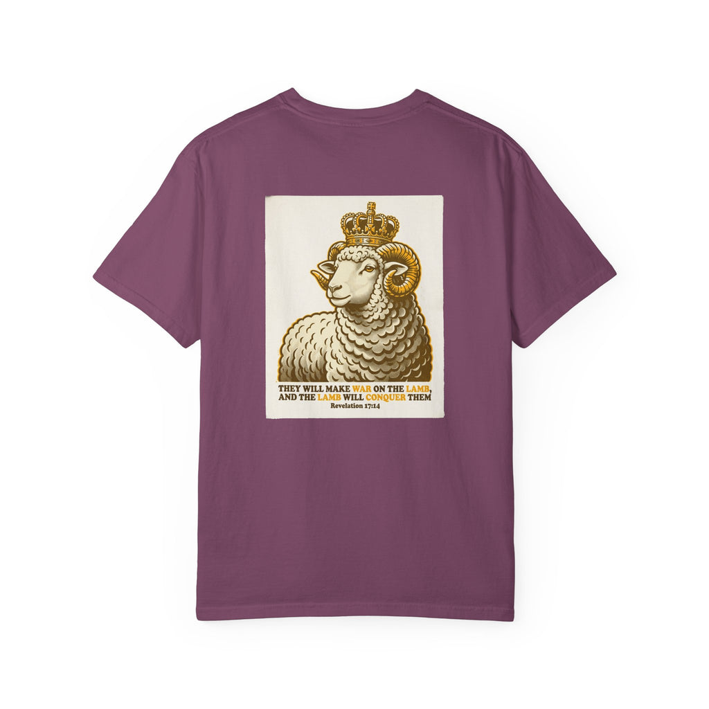 Crowned Lamb Graphic Tee — 'They Will Make War' Religious Vintage-Style T-Shirt