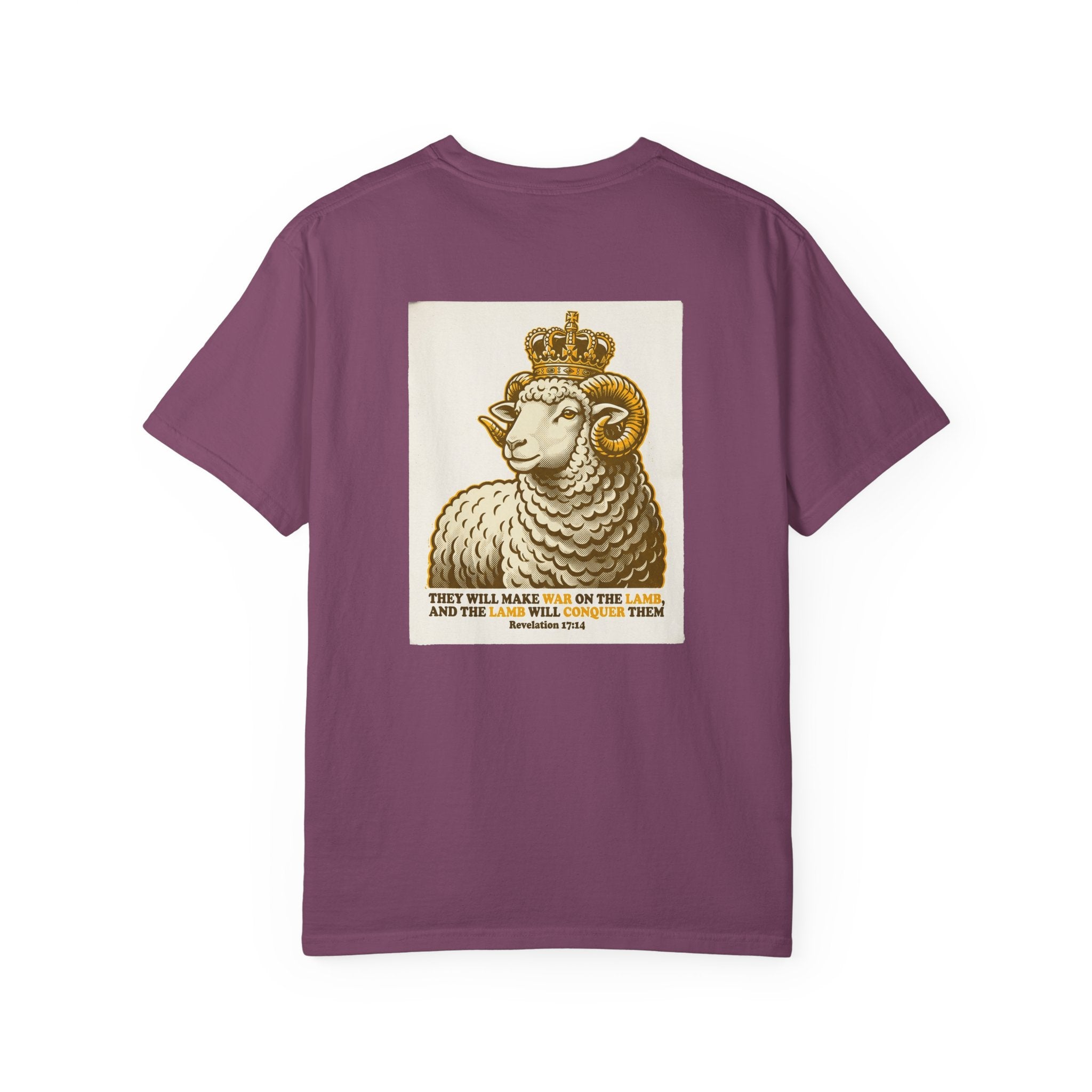 Crowned Lamb Graphic Tee — 'They Will Make War' Religious Vintage-Style T-Shirt