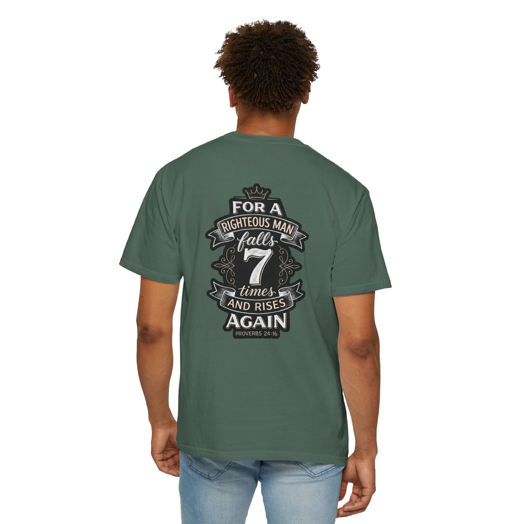 Christian Cross T-Shirt — “For a Righteous Man Falls 7 Times and Rises Again” Inspirational Tee
