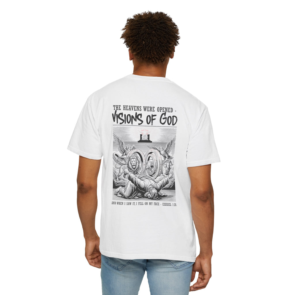 Religious T-Shirt — “Visions of God” Back Print with Small Cross