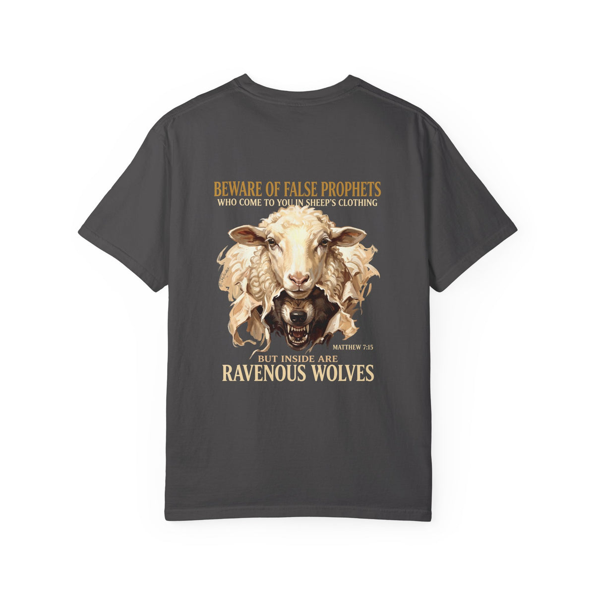 Christian Graphic T-Shirt — "Ravenous Wolves" Sheep & Cross Faith Tee