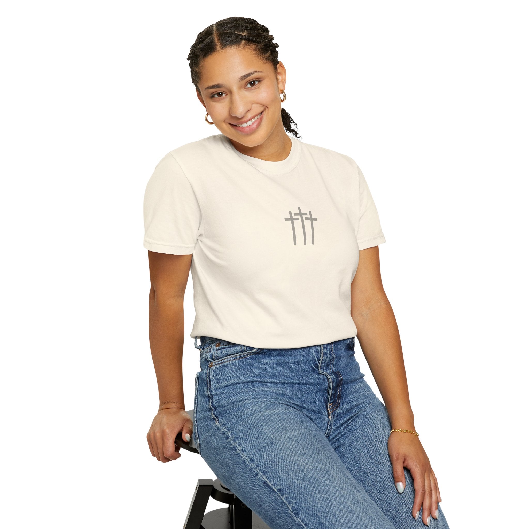 Faith Floral T-Shirt — Three Crosses Front with ‘Blessed are the Peacemakers’ Floral Back
