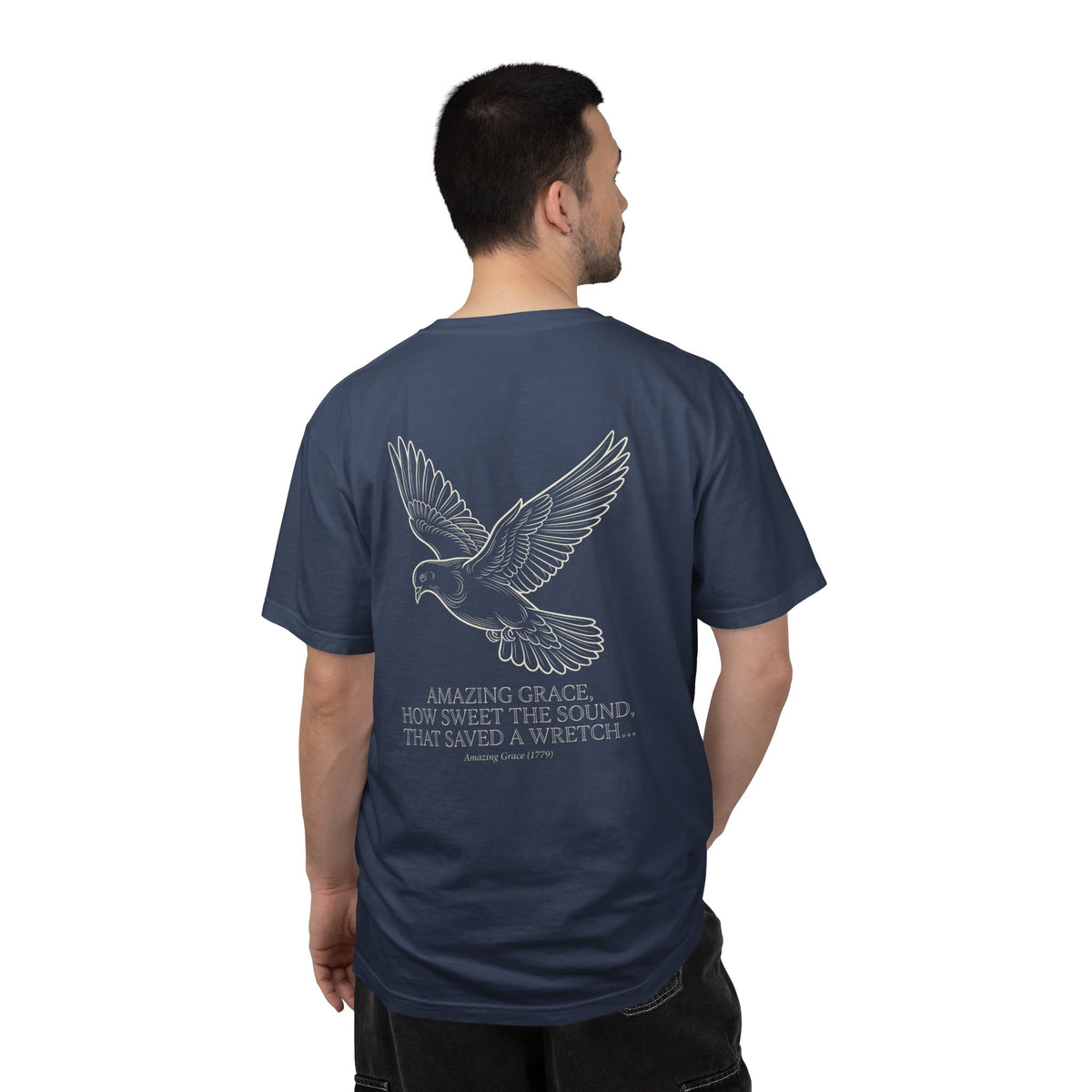 Christian Cross T-Shirt — Dove & “Amazing Grace” Back Graphic