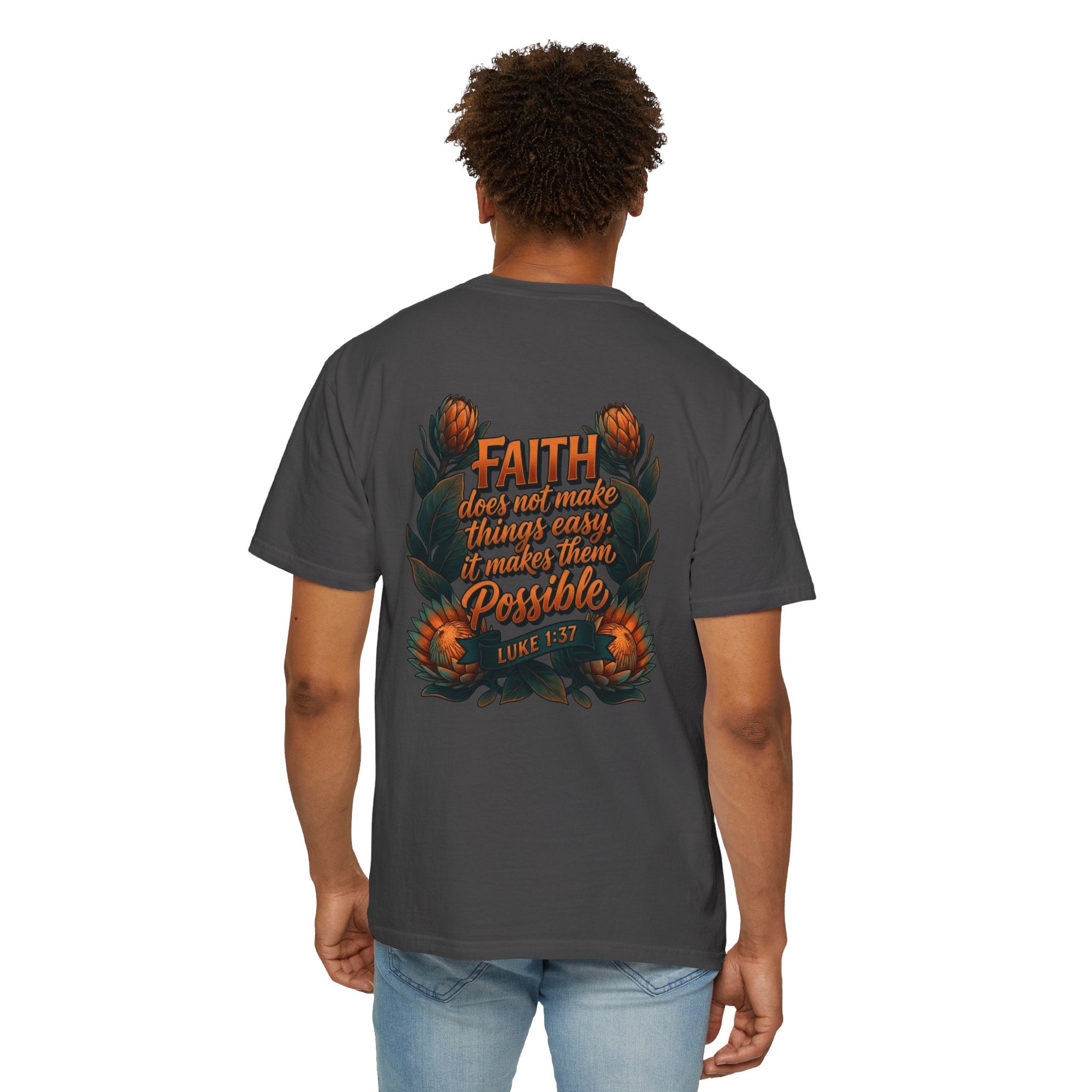 Faith Cross T-Shirt – "Faith Does Not Make Things Easy, It Makes Them Possible" Bible Verse Tee
