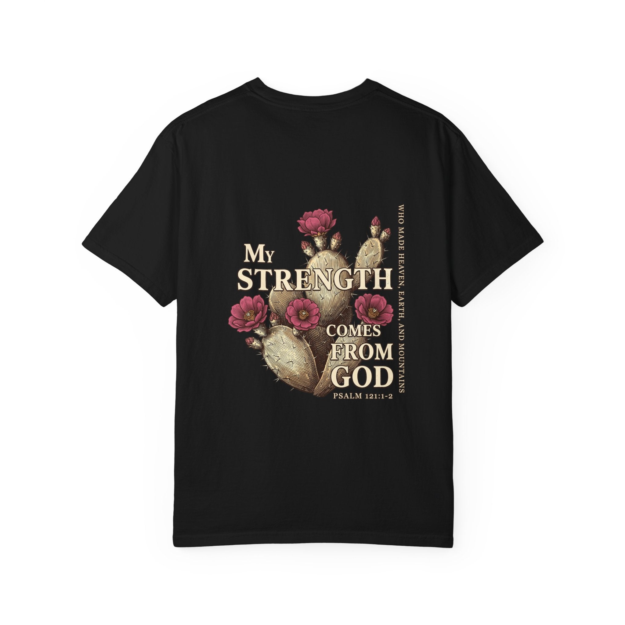 Christian Floral T‑Shirt — “My Strength Comes From God” Chest Cross Design