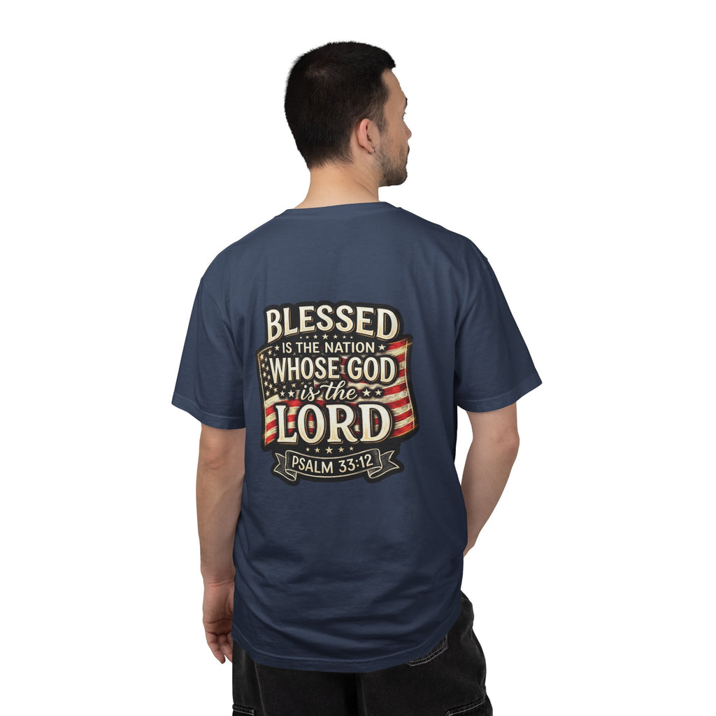 Christian Cross T-Shirt — "Blessed is the nation whose God is the Lord" Psalms Tee