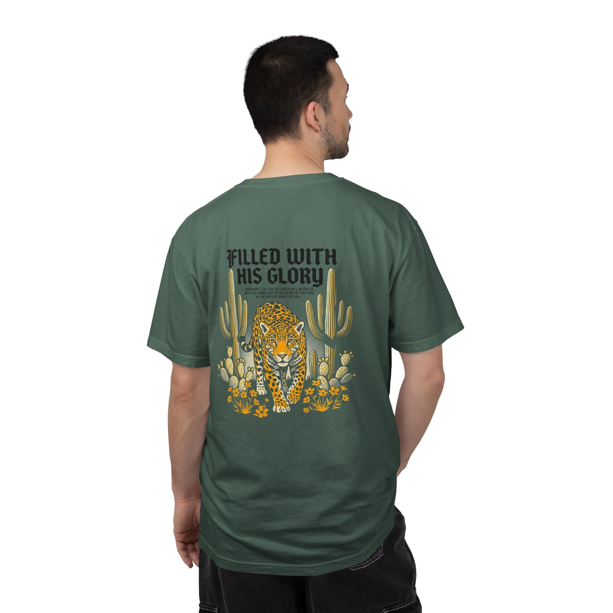 Christian Leopard Desert T-Shirt — "Filled With His Glory" Back Print