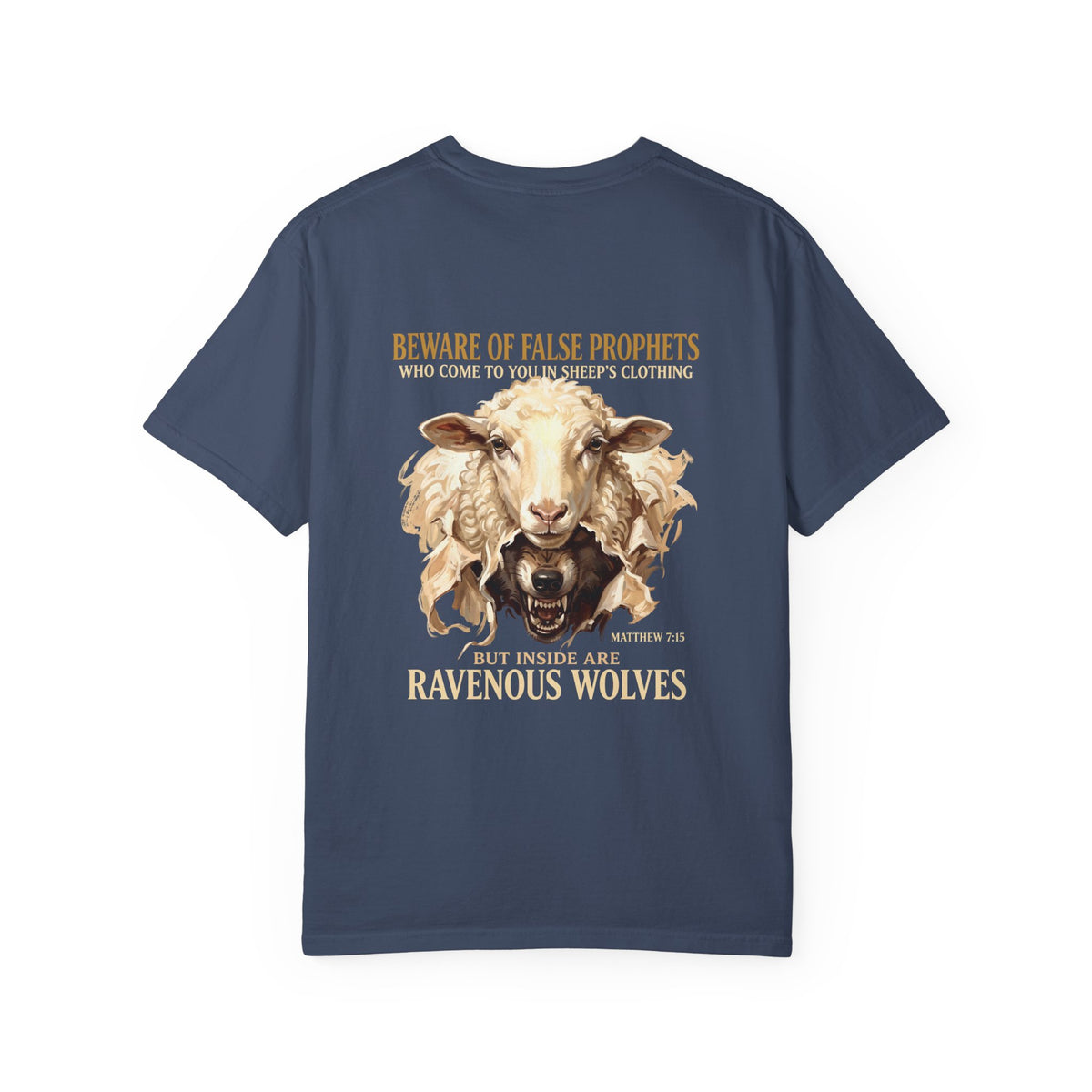 Christian Graphic T-Shirt — "Ravenous Wolves" Sheep & Cross Faith Tee