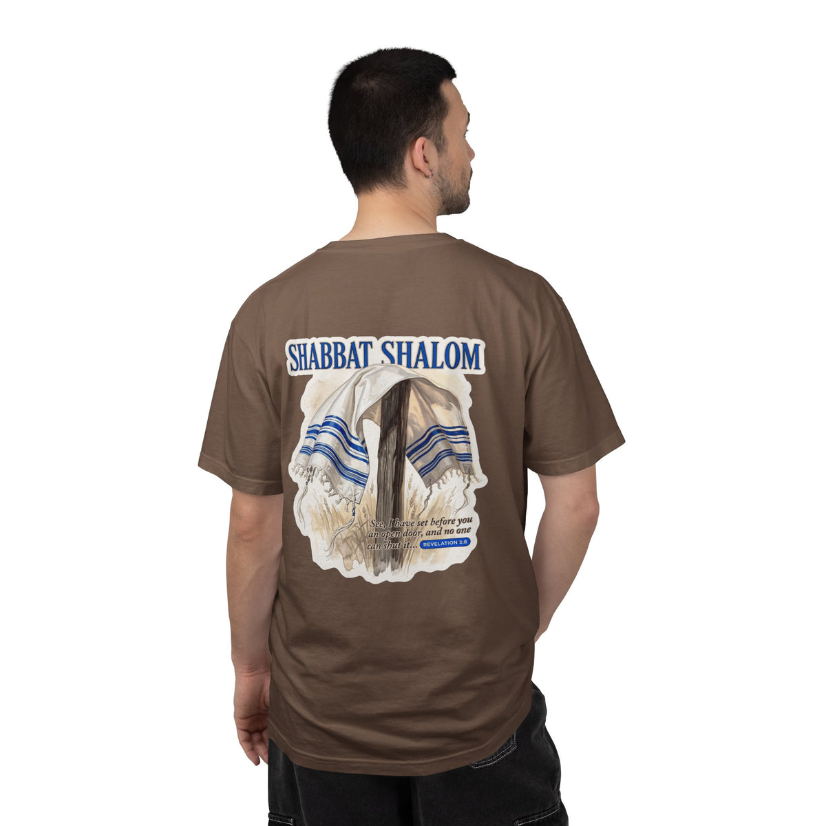Shabbat Shalom T-Shirt — Jewish Prayer Shawl (Tallit) Graphic Tee