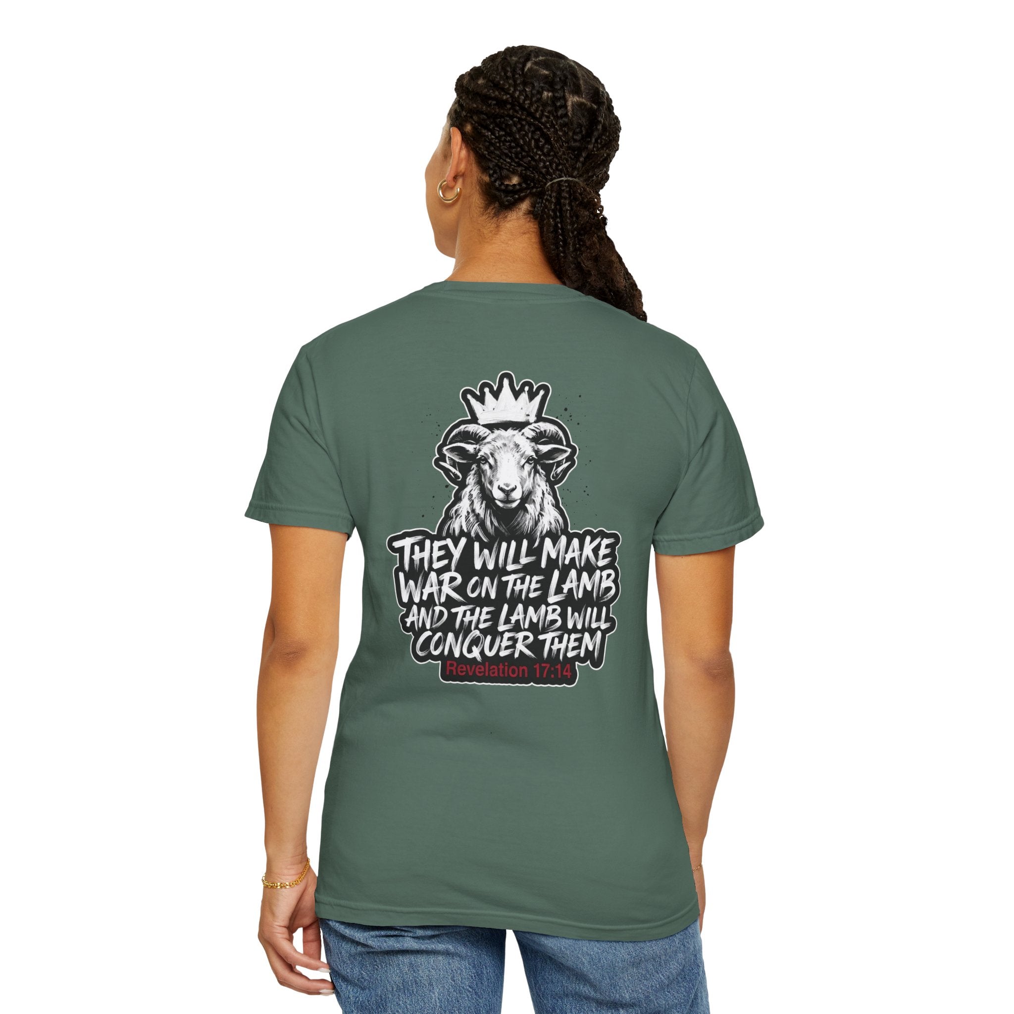 Christian Lamb Graphic T-Shirt — "They Will Make War on the Lamb" Back Design