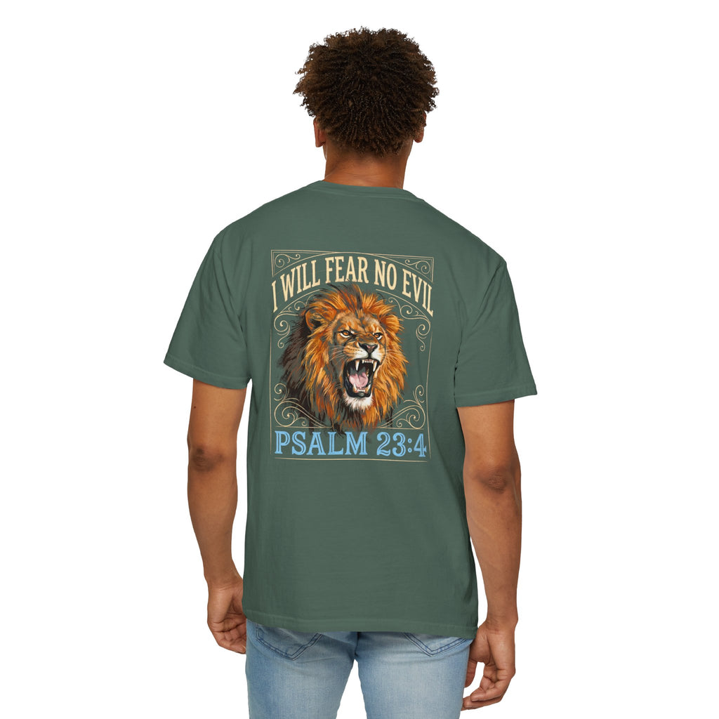 Psalm 23:4 Lion T-Shirt — I Will Fear No Evil Christian Tee