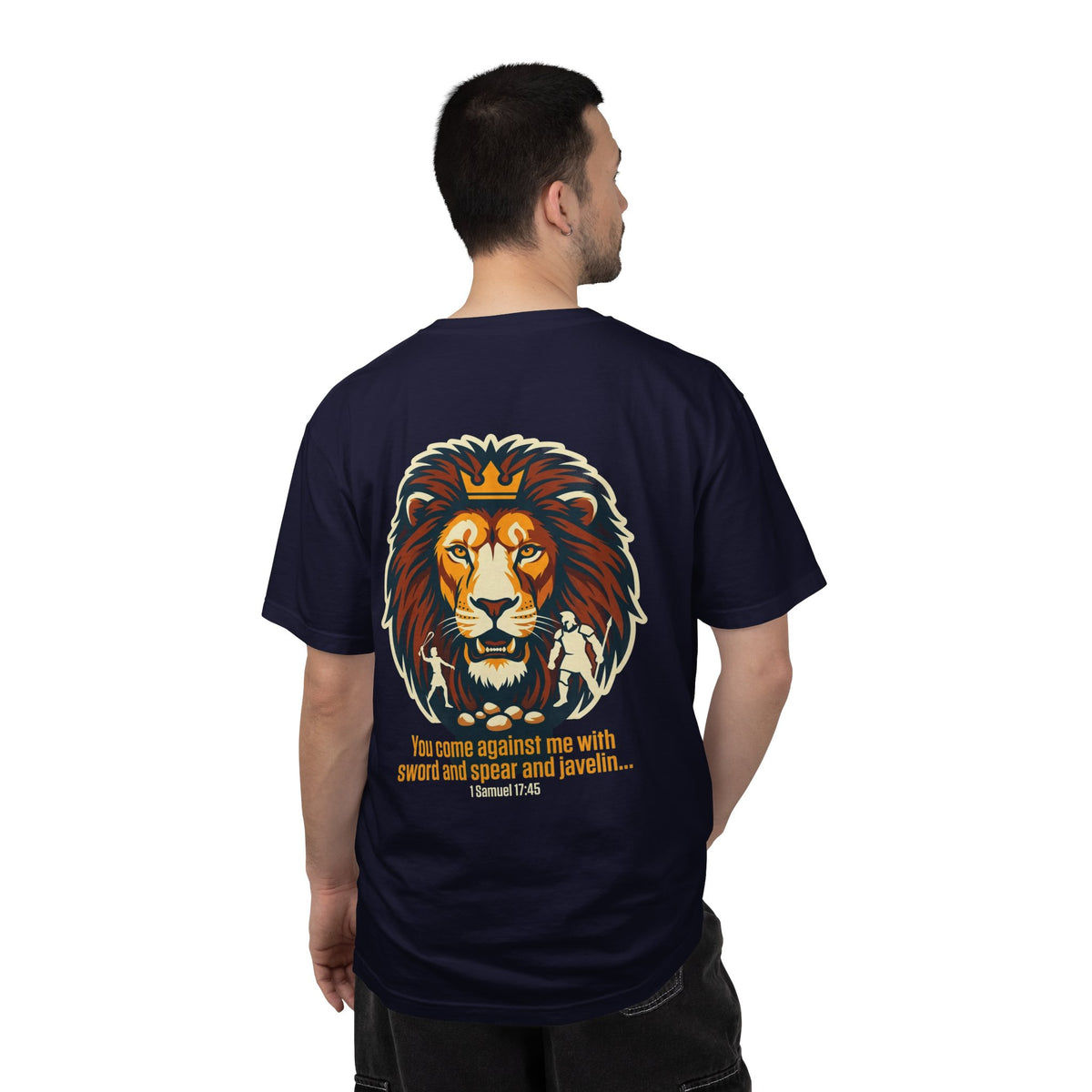 Christian Lion T-Shirt — 'You Came Against Me' 1 Samuel 17:45 Bible Tee