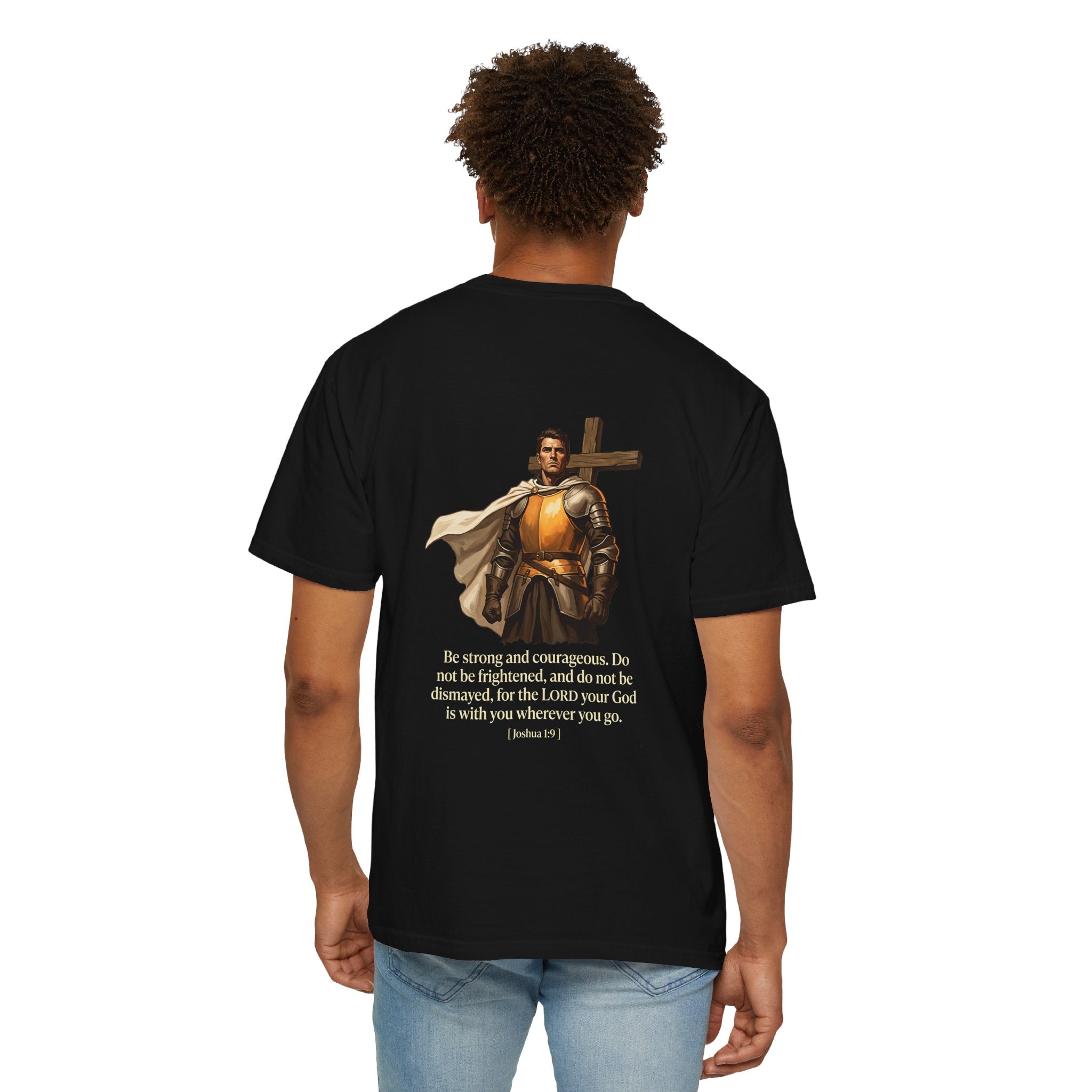 Christian T-Shirt — Joshua 1:9 Cross Knight Graphic Tee