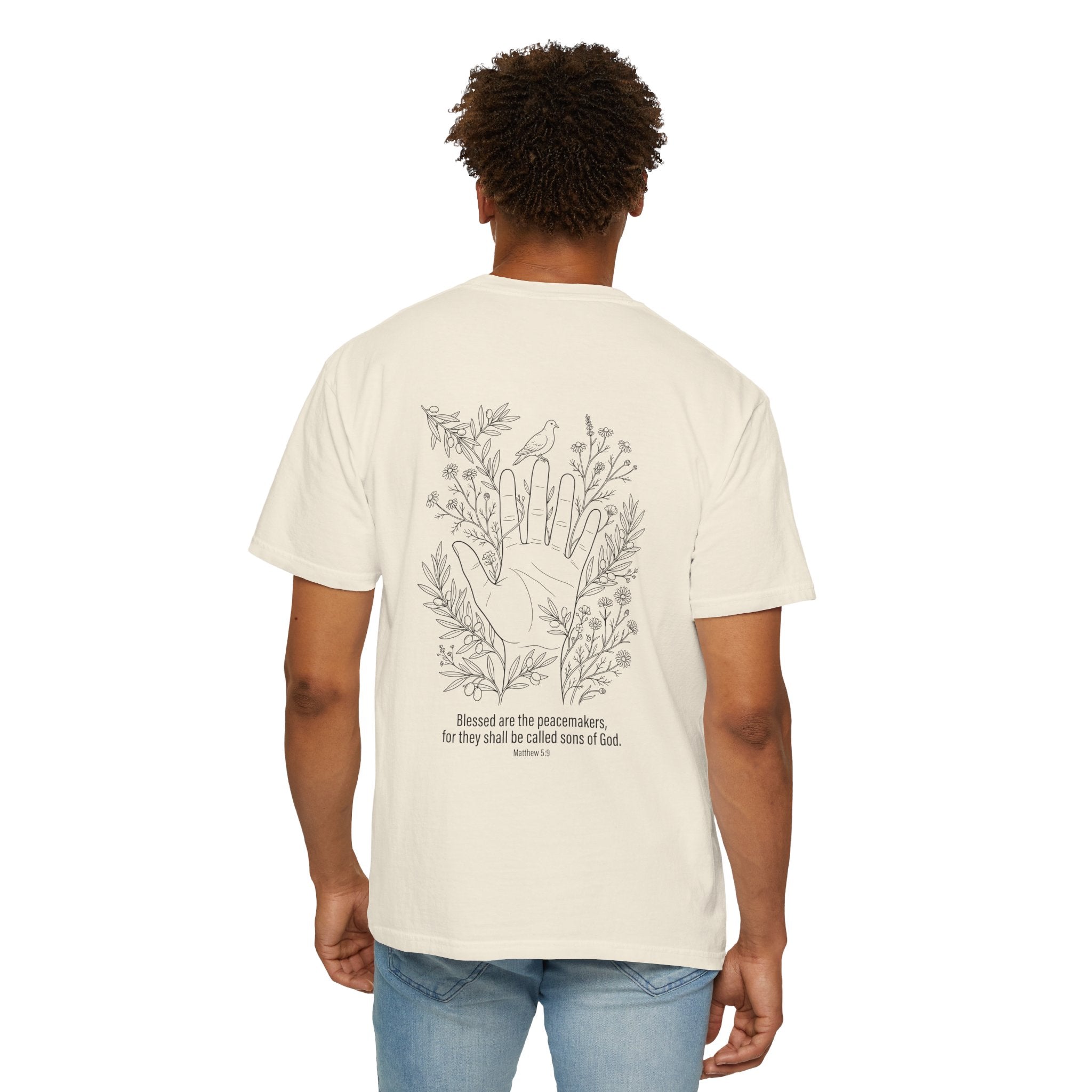 Faith Floral T-Shirt — Three Crosses Front with ‘Blessed are the Peacemakers’ Floral Back