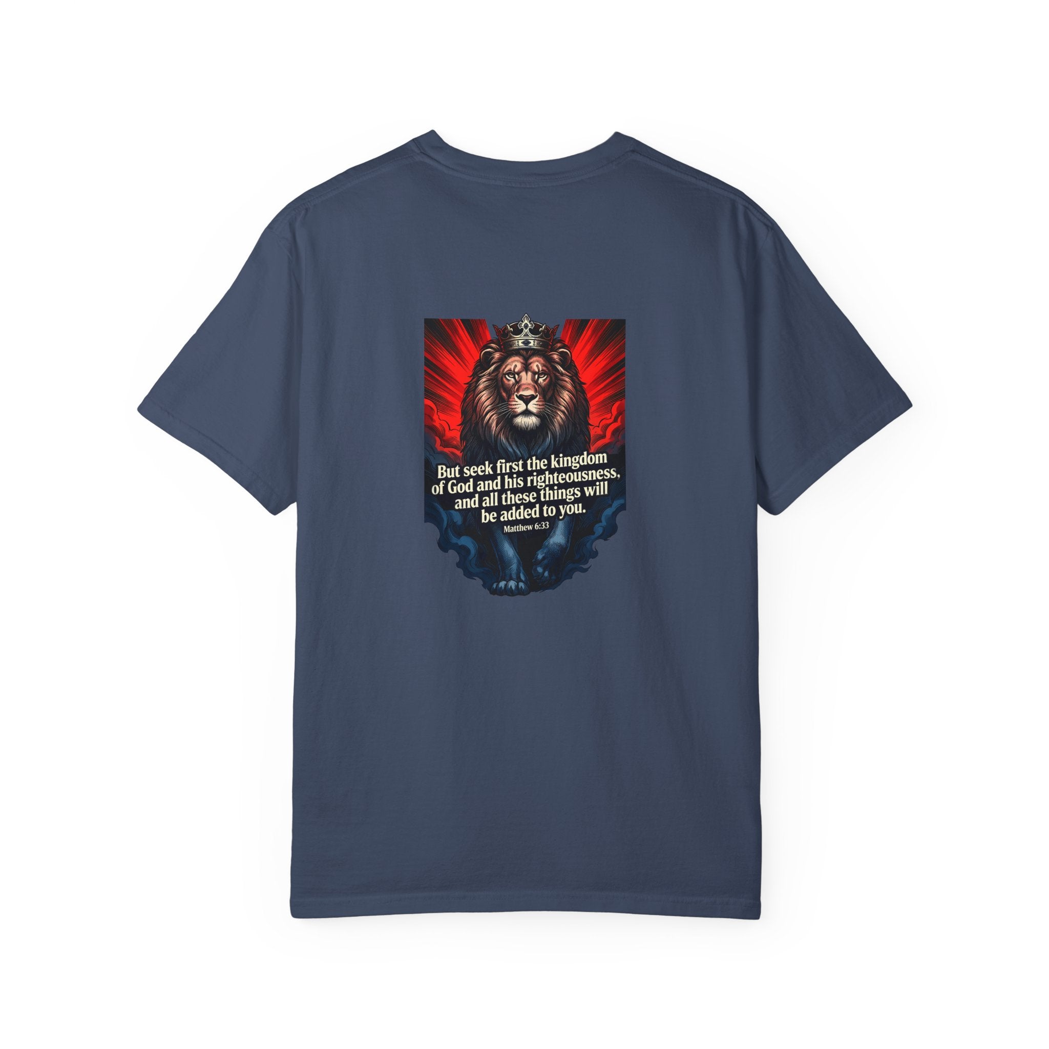 Christian Lion T-Shirt — 'But seek first the kingdom of God' Scripture Tee