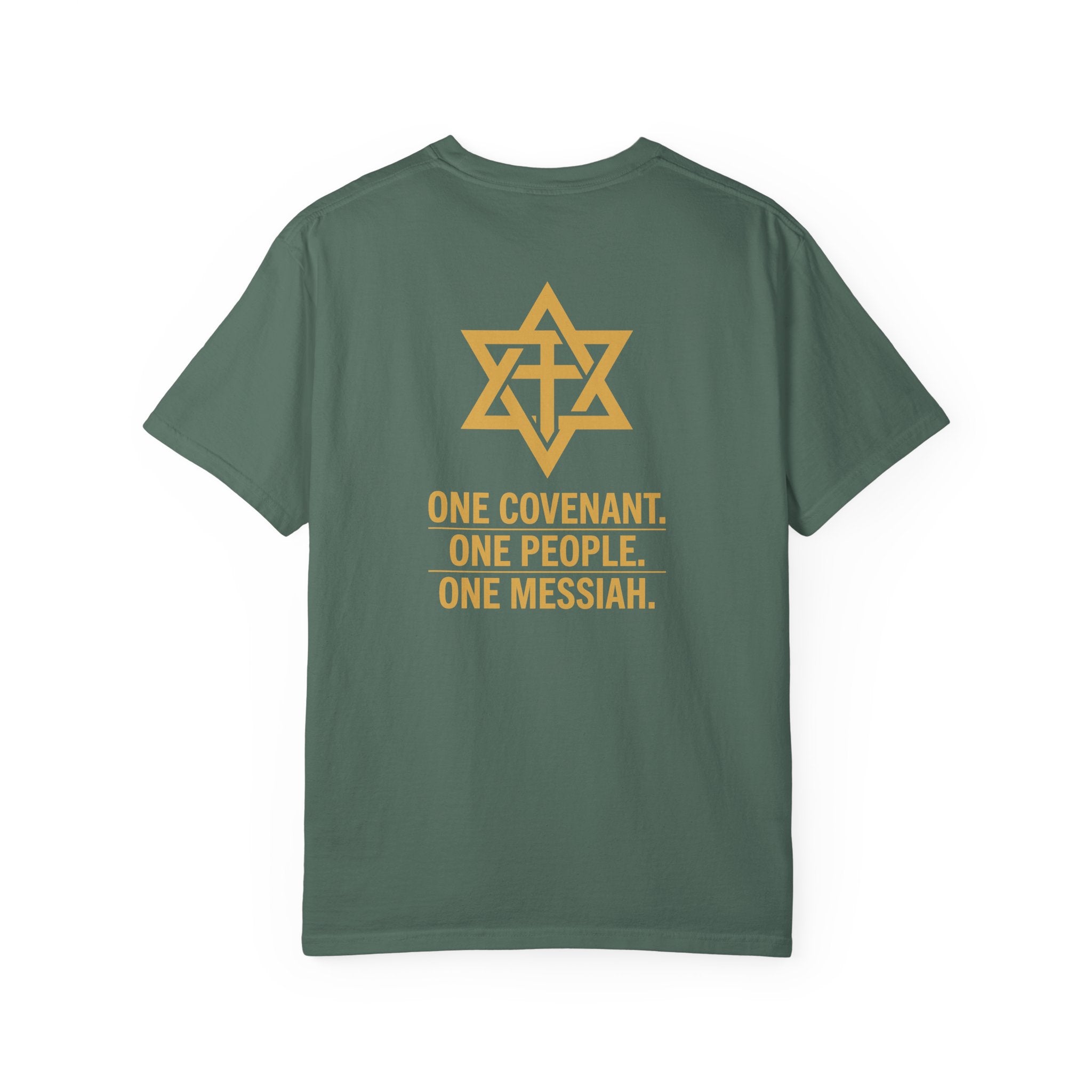 One Covenant One People One Messiah T-Shirt — Interfaith Star & Cross Design