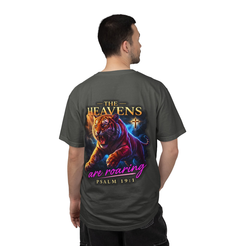 Christian Tiger T-Shirt — “The Heavens Are Roaring” Psalm 19:1 Graphic Tee