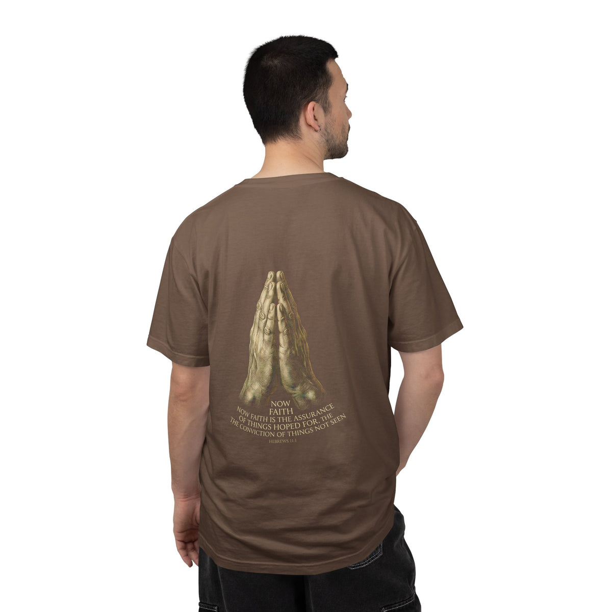 Prayer Hands Cross T‑Shirt — Christian Faith Tee with Back Scripture Design