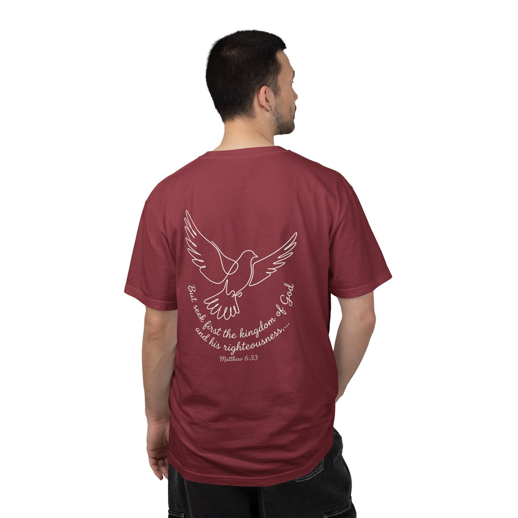 Faith Dove T-Shirt — Matthew 6:33 Scripture Cross Tee