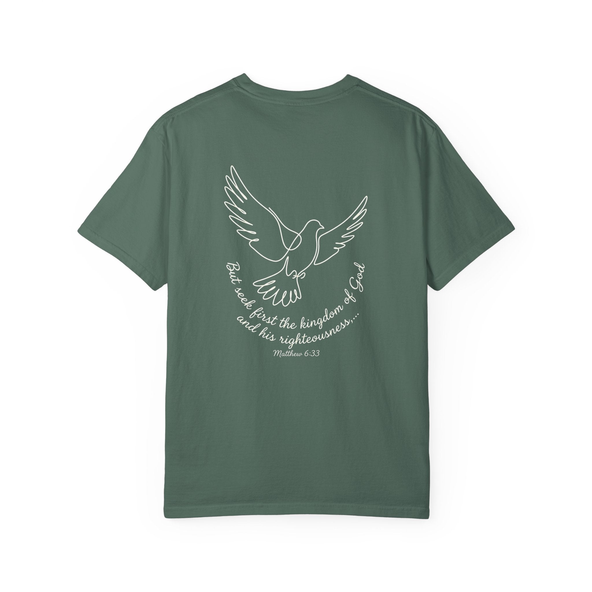 Faith Dove T-Shirt — Matthew 6:33 Scripture Cross Tee