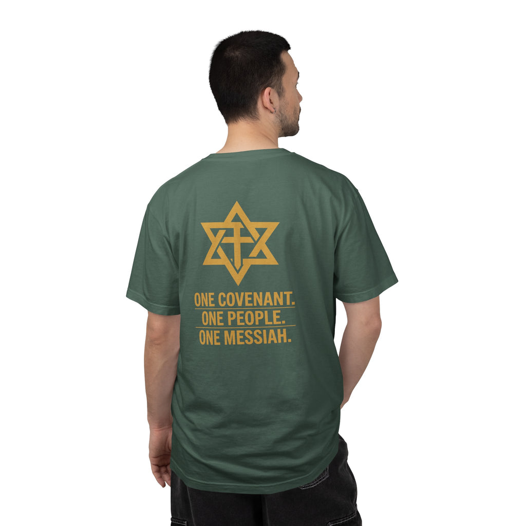 One Covenant One People One Messiah T-Shirt — Interfaith Star & Cross Design