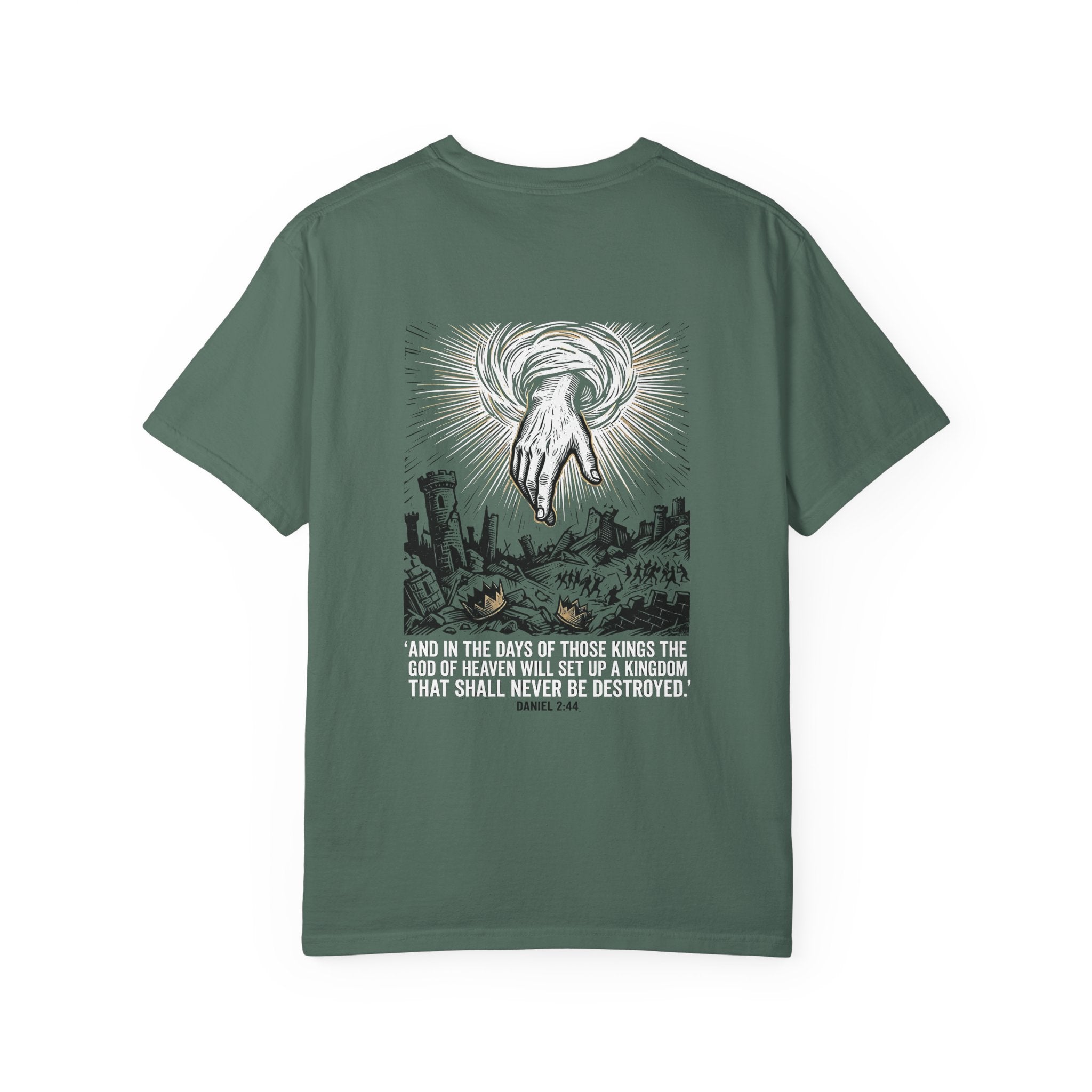 Christian Cross T-Shirt — 'Kingdom That Shall Never Be Destroyed' Graphic Tee