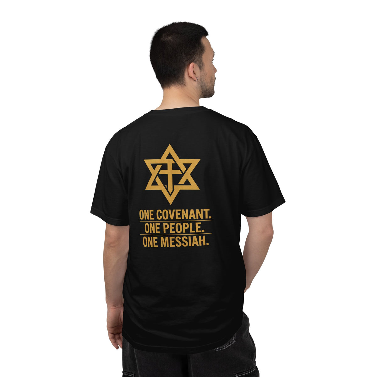 One Covenant One People One Messiah T-Shirt — Interfaith Star & Cross Design