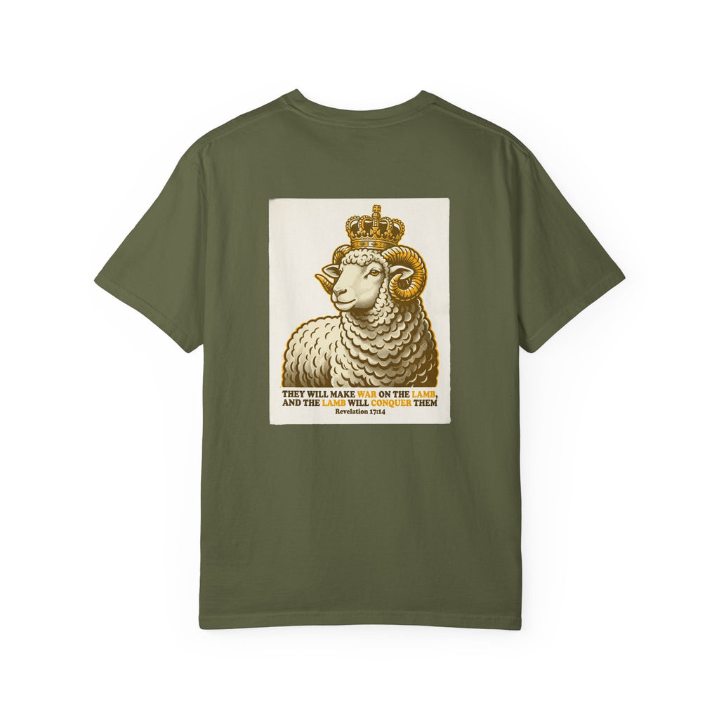 Crowned Lamb Graphic Tee — 'They Will Make War' Religious Vintage-Style T-Shirt