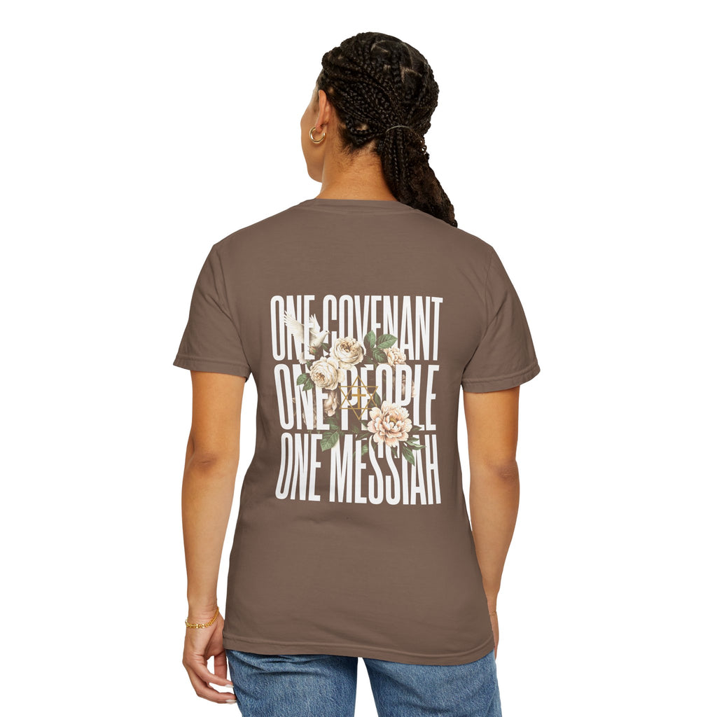 One Covenant One People One Messiah T-Shirt — Christian Cross Floral Tee