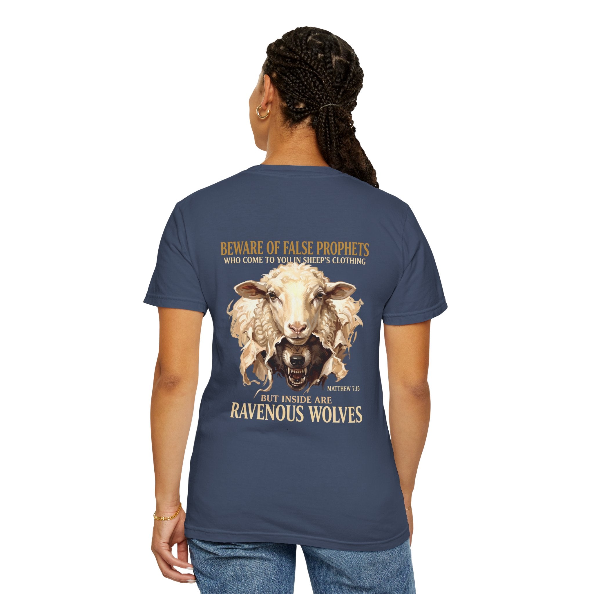 Christian Graphic T-Shirt — "Ravenous Wolves" Sheep & Cross Faith Tee
