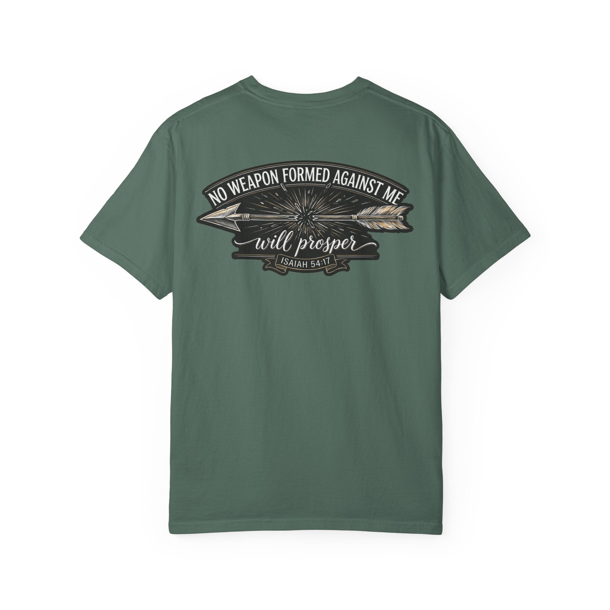 Christian Cross T-Shirt — "No Weapon Formed Against Me Will Prosper" Inspirational Tee