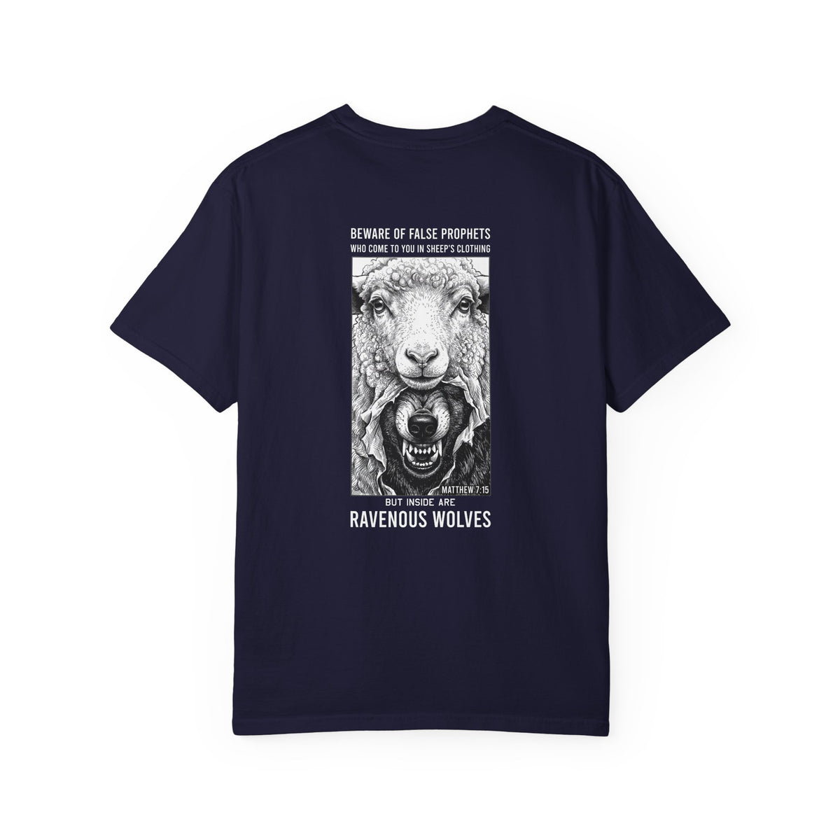 Ravenous Wolves Graphic T‑Shirt — 'Beware of False Prophets' Christian Cross Tee