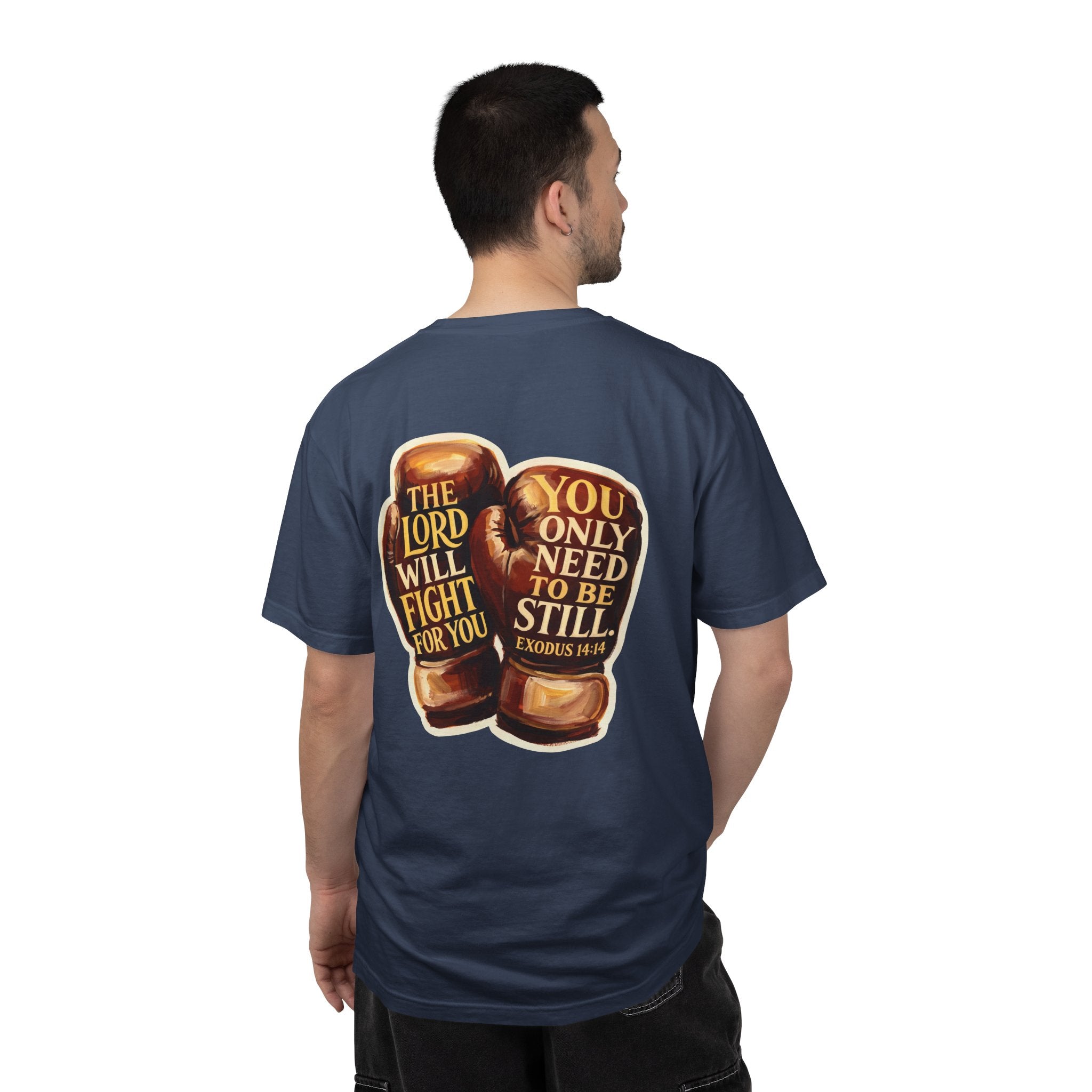 Christian Cross T-Shirt — “The Lord Will Fight For You / Be Still” Boxing Gloves Graphic