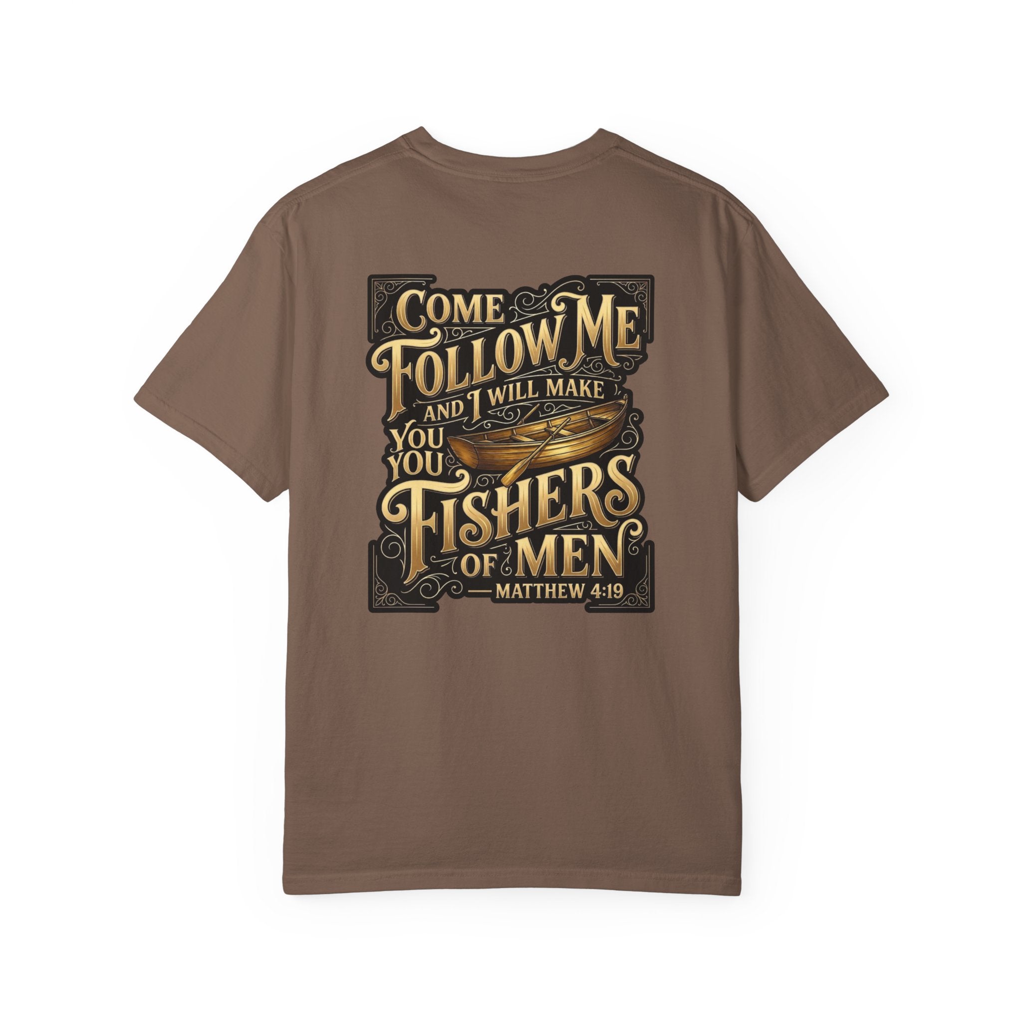 Fishers of Men T-Shirt — “Come Follow Me” Matthew 4:19 Christian Cross Tee