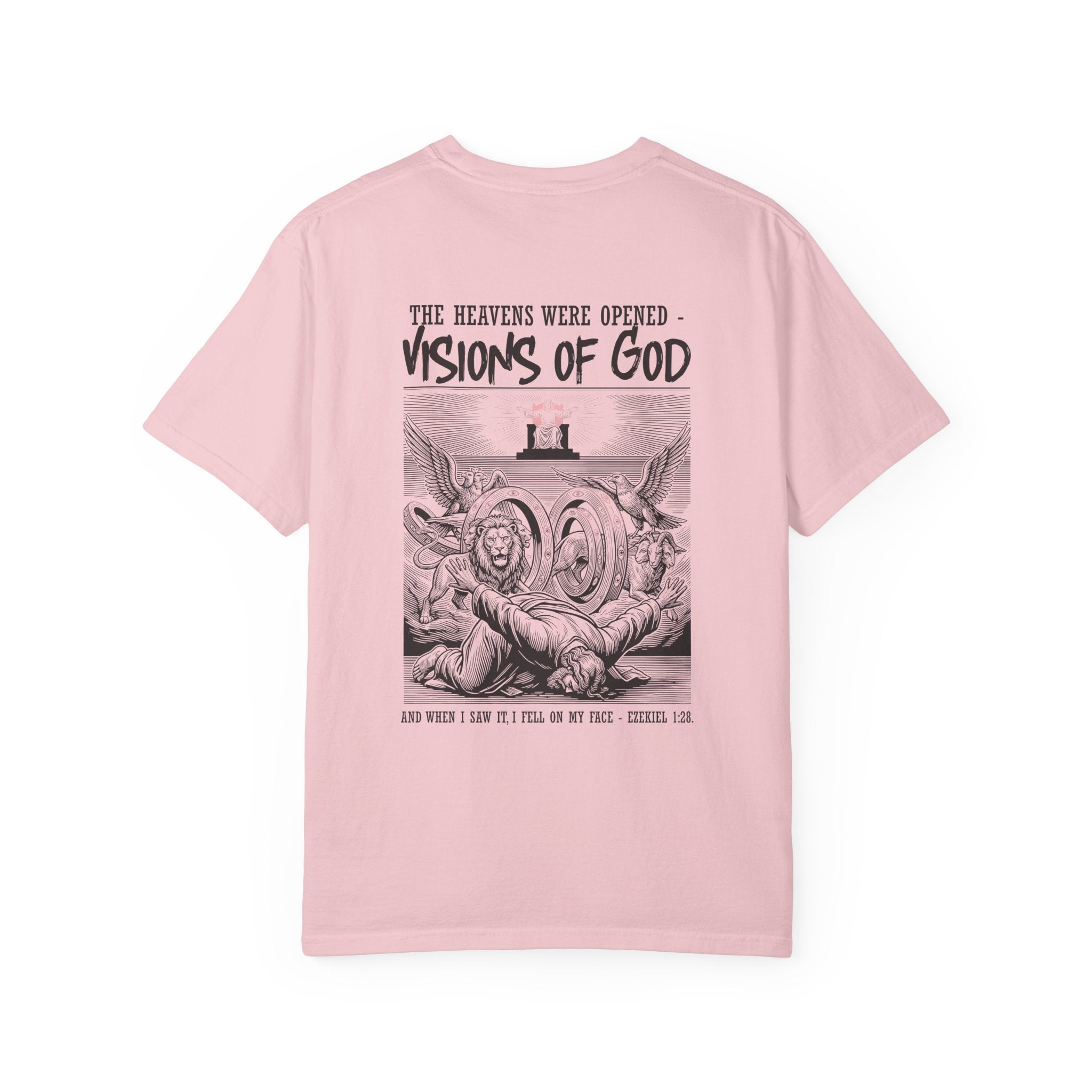 Religious T-Shirt — “Visions of God” Back Print with Small Cross
