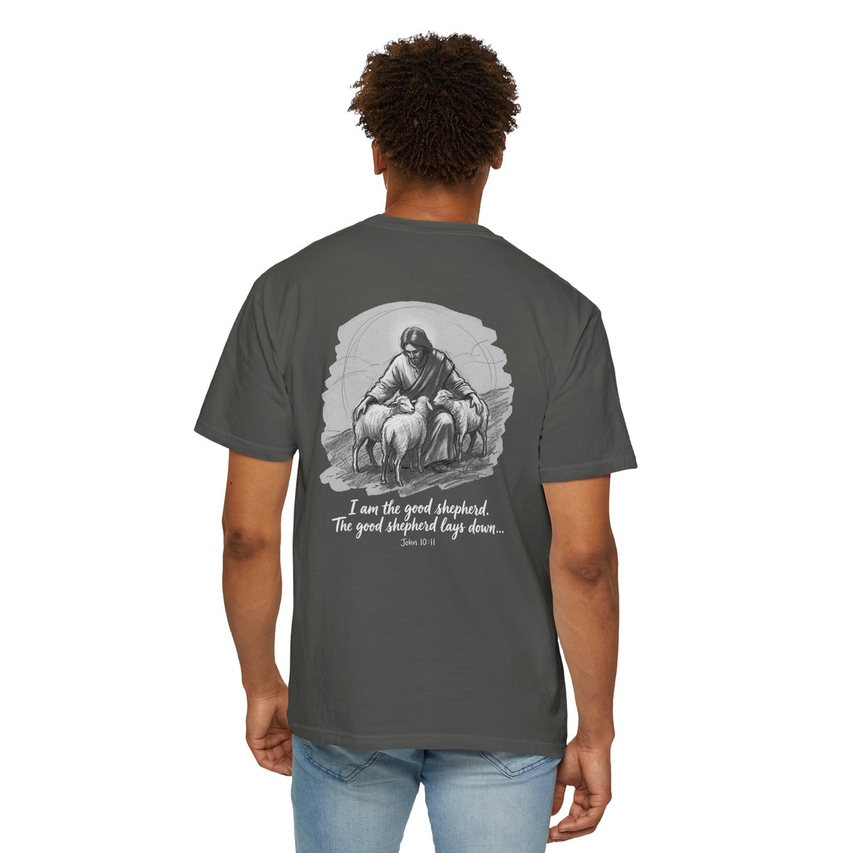 Christian T-Shirt — 'I Am the Good Shepherd' Graphic Tee with Cross