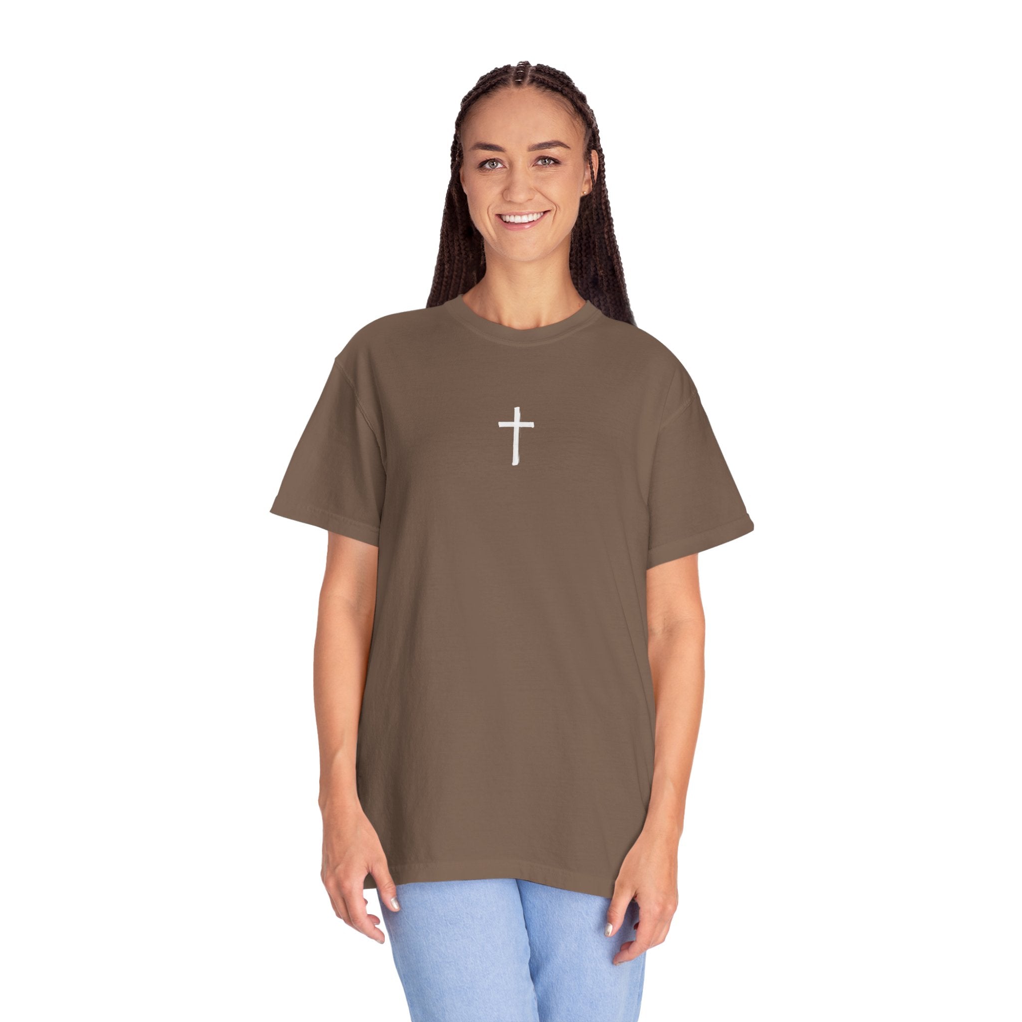Christian T‑Shirt — Small Chest Cross & 'Quiet Be Still' Scripture Back Design