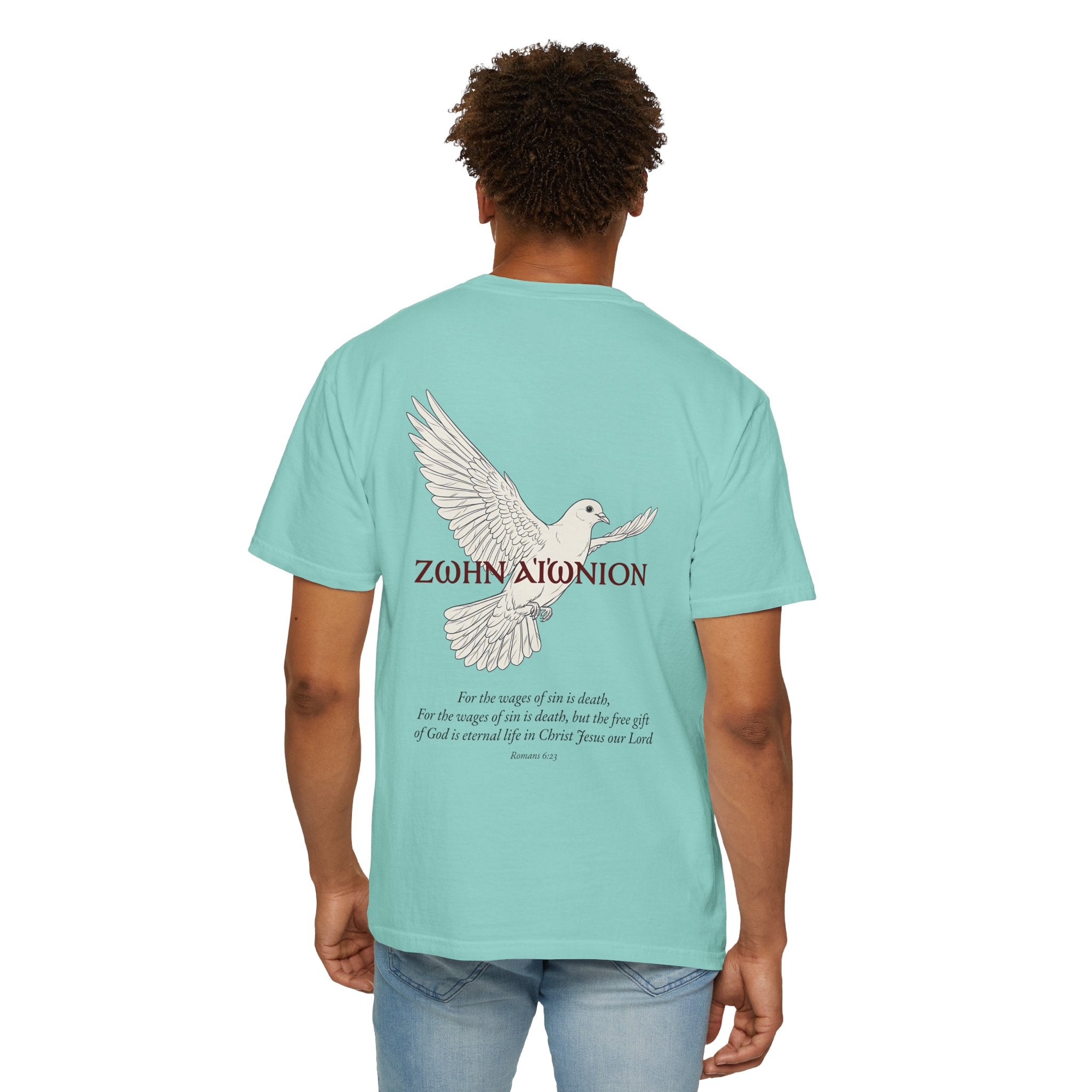 Christian Dove T-Shirt — Three Crosses Front & Dove Back with Scripture