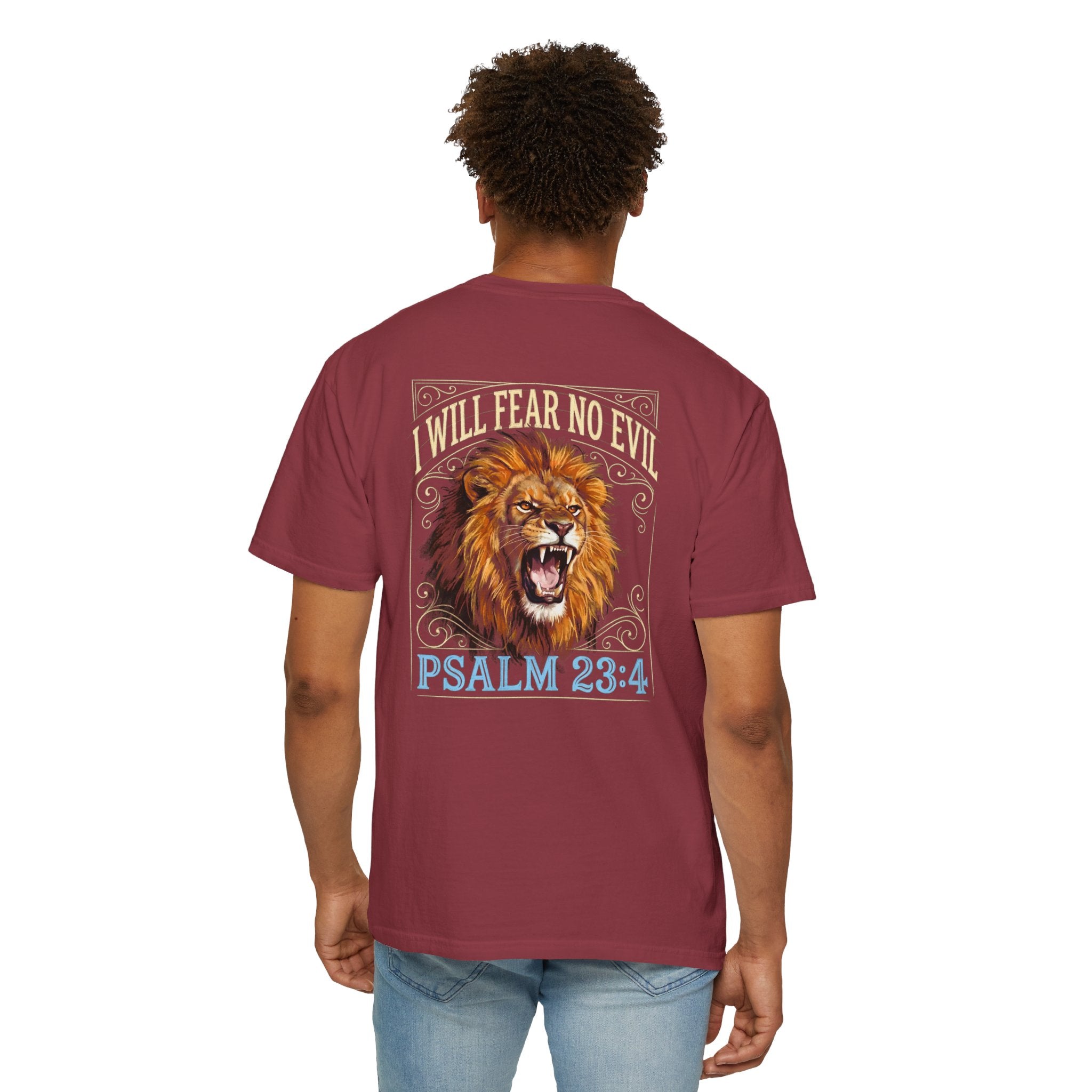 Psalm 23:4 Lion T-Shirt — I Will Fear No Evil Christian Tee