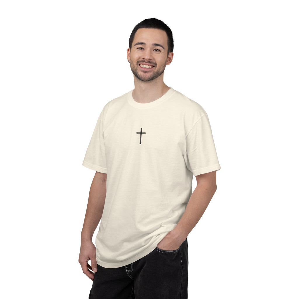 Christian Cross T-Shirt — Illustrated Bible Back Print with James 1:5 Quote