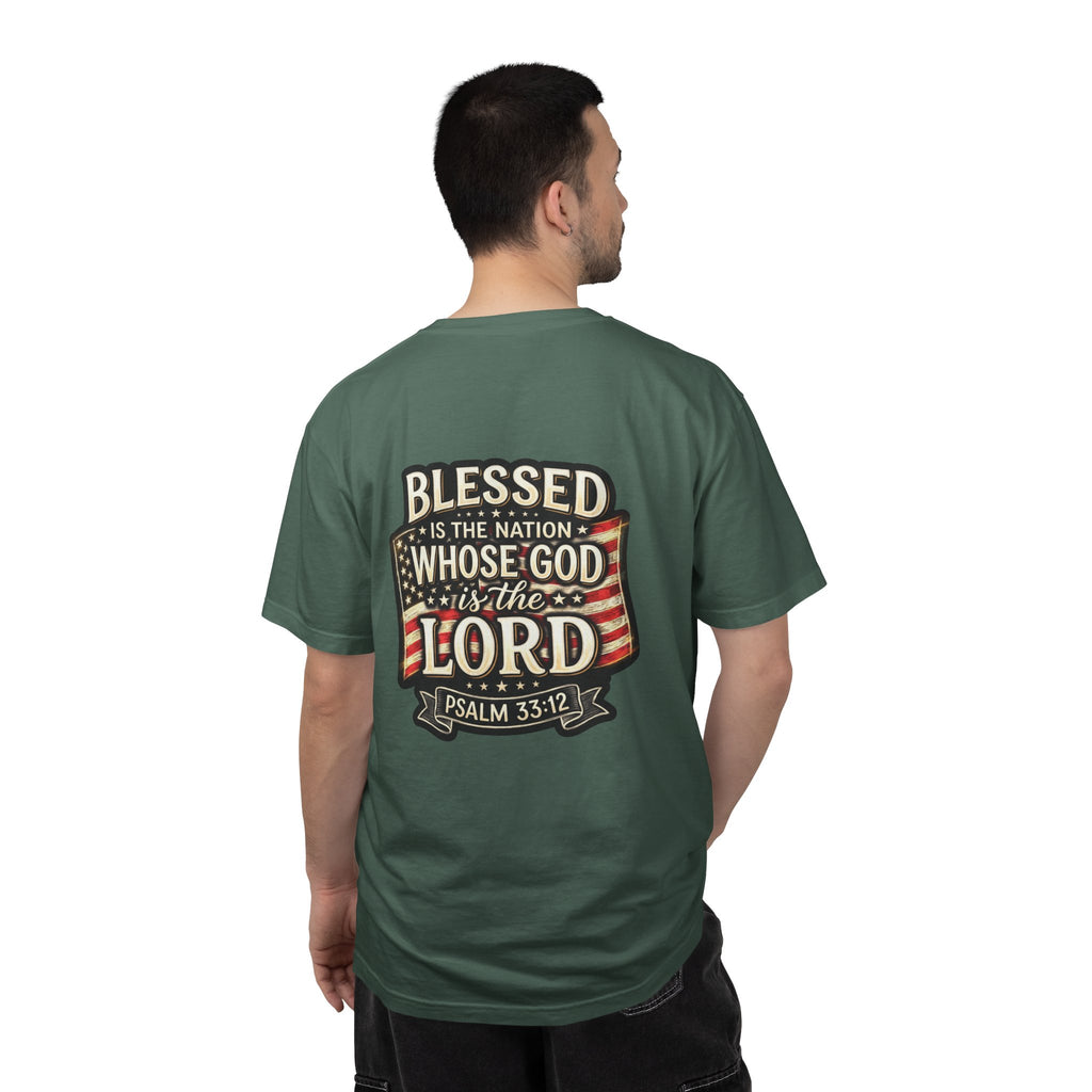 Christian Cross T-Shirt — "Blessed is the nation whose God is the Lord" Psalms Tee