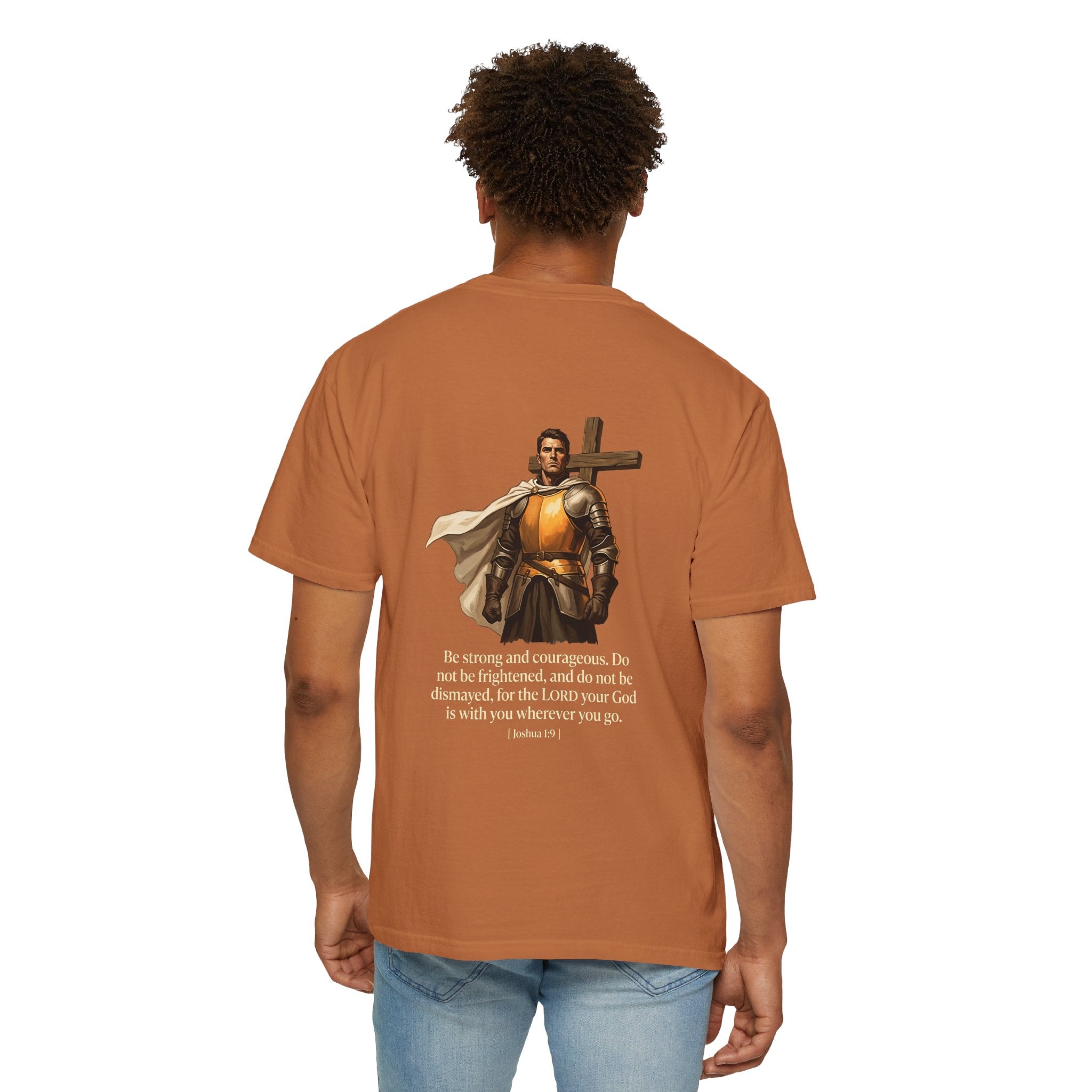 Christian T-Shirt — Joshua 1:9 Cross Knight Graphic Tee