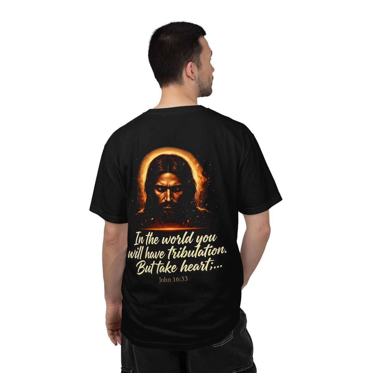 Christian Cross T-Shirt — "In the world you will have tribulation" Inspirational Jesus Graphic Tee