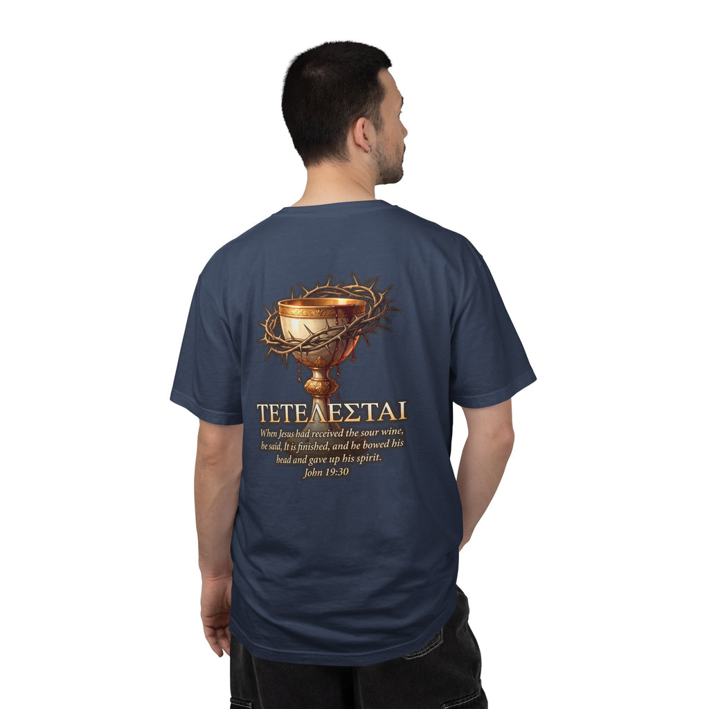 Christian Cross T-Shirt — 'Teteteazai' Chalice Scripture Tee (John 19:30)