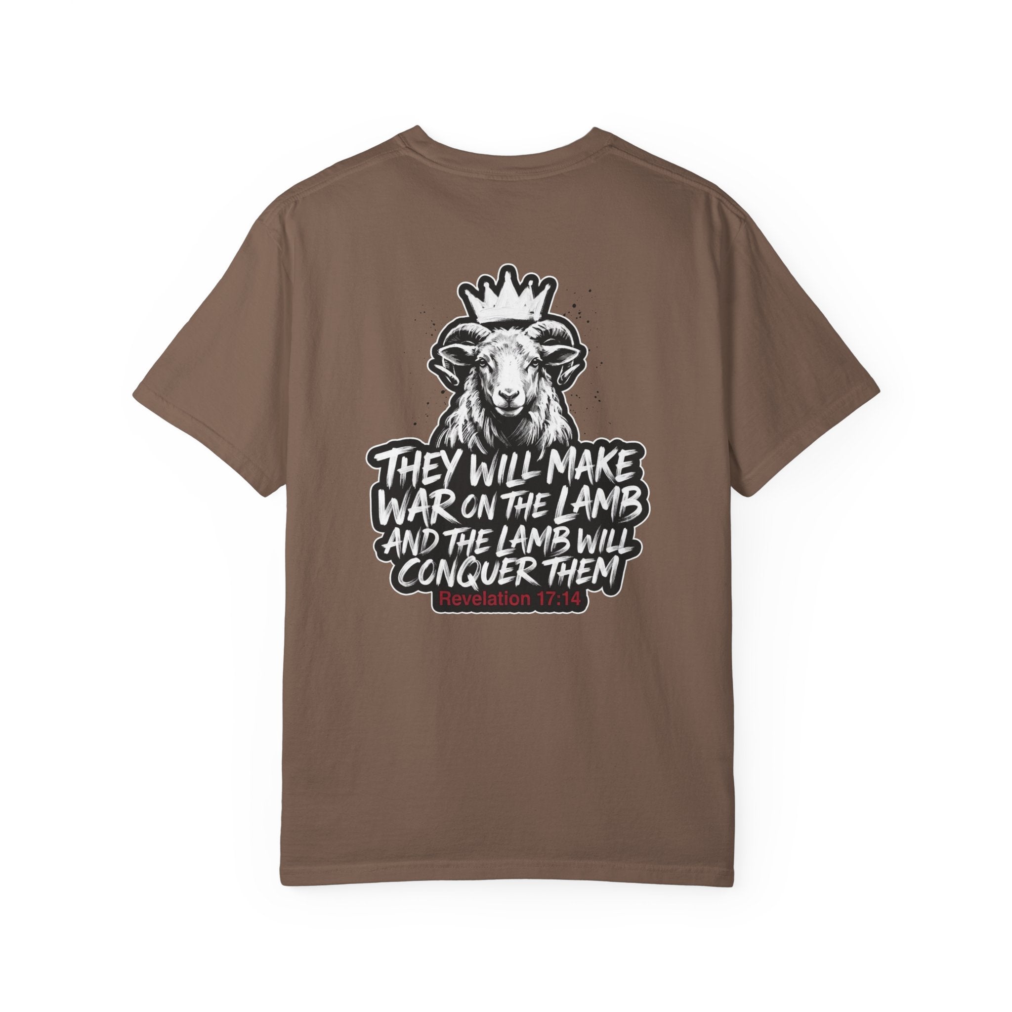 Christian Lamb Graphic T-Shirt — "They Will Make War on the Lamb" Back Design
